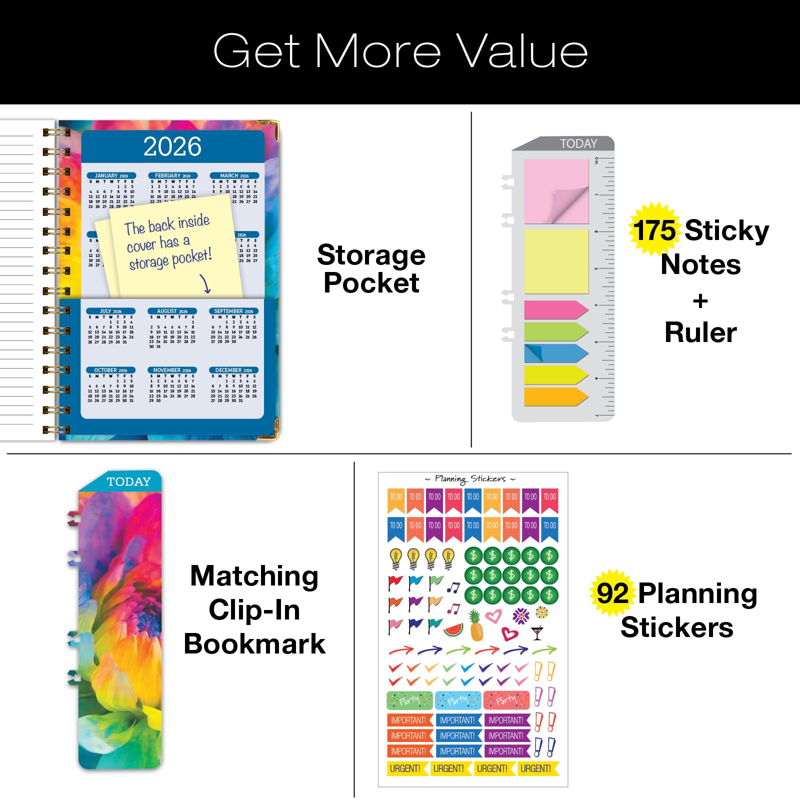 1     HARDCOVER 2025 Planner, 8.5"x11": 14 Months (November 2024 - December 2025), Daily Weekly Monthly Planner, Yearly Agenda, Bookmark, Pocket Folder and Sticky Note Set (Pastel Peacock)