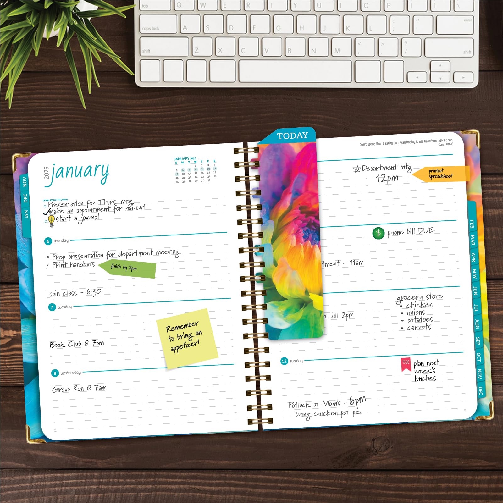 1     HARDCOVER 2025 Planner, 8.5"x11": 14 Months (November 2024 - December 2025), Daily Weekly Monthly Planner, Yearly Agenda, Bookmark, Pocket Folder and Sticky Note Set (Pastel Peacock)
