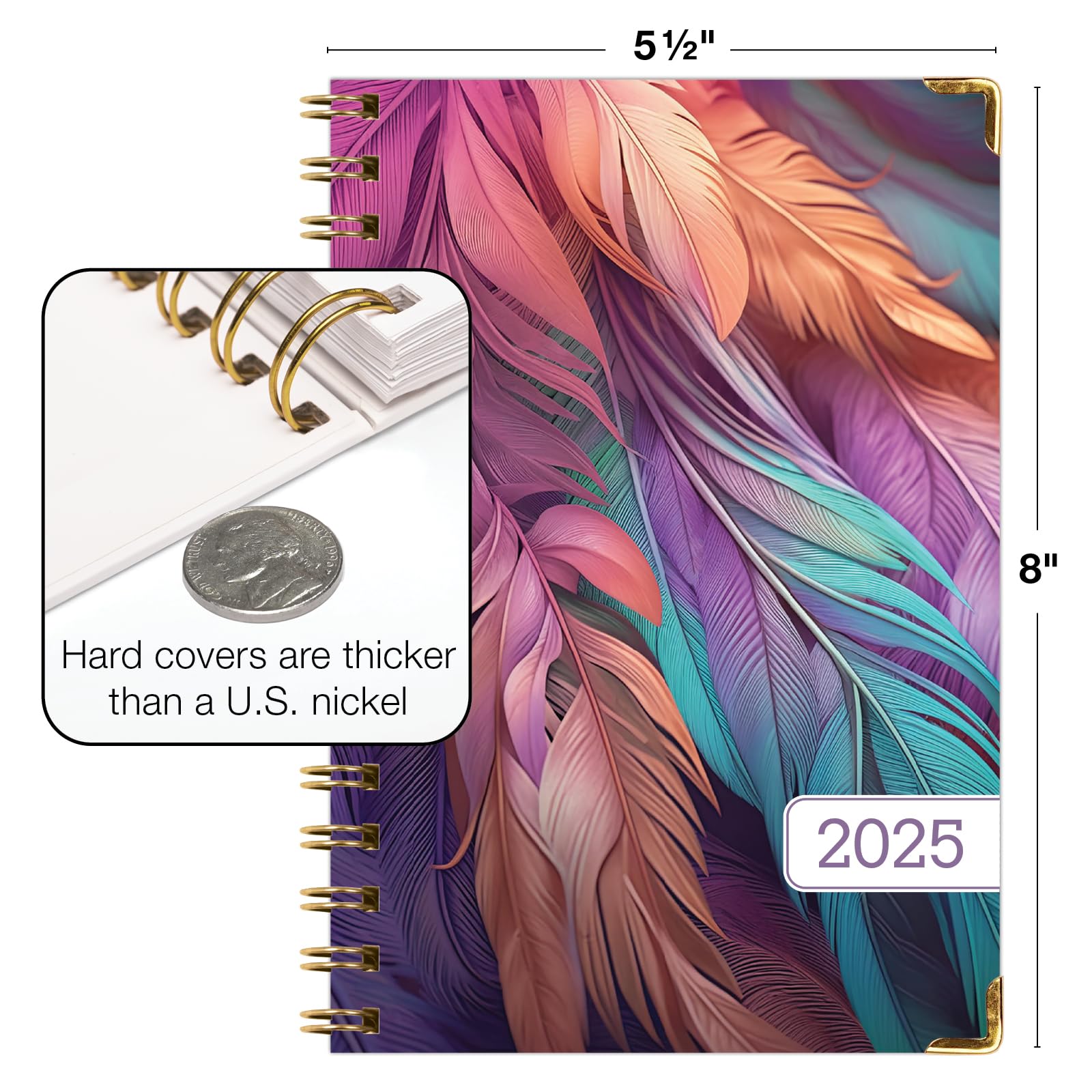 1     HARDCOVER 2025 Planner, 8.5"x11": 14 Months (November 2024 - December 2025), Daily Weekly Monthly Planner, Yearly Agenda, Bookmark, Pocket Folder and Sticky Note Set (Pastel Peacock)
