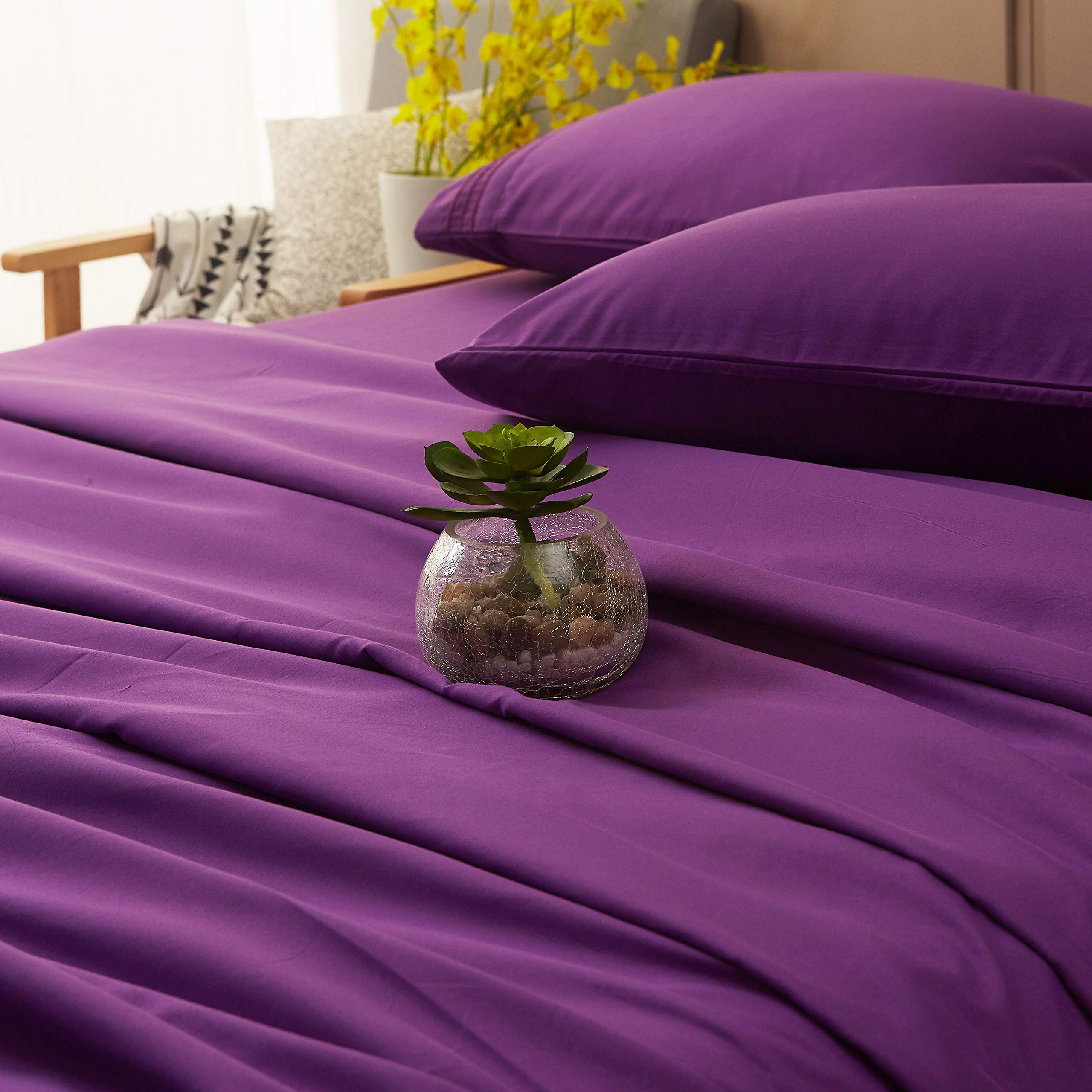 Bed Sheet Set Super Soft Microfiber 1800 Thread Count Luxury Egyptian Sheets 16-Inch Deep Pocket Wrinkle and Hypoallergenic-4 Piece(Queen Dark Grey)
