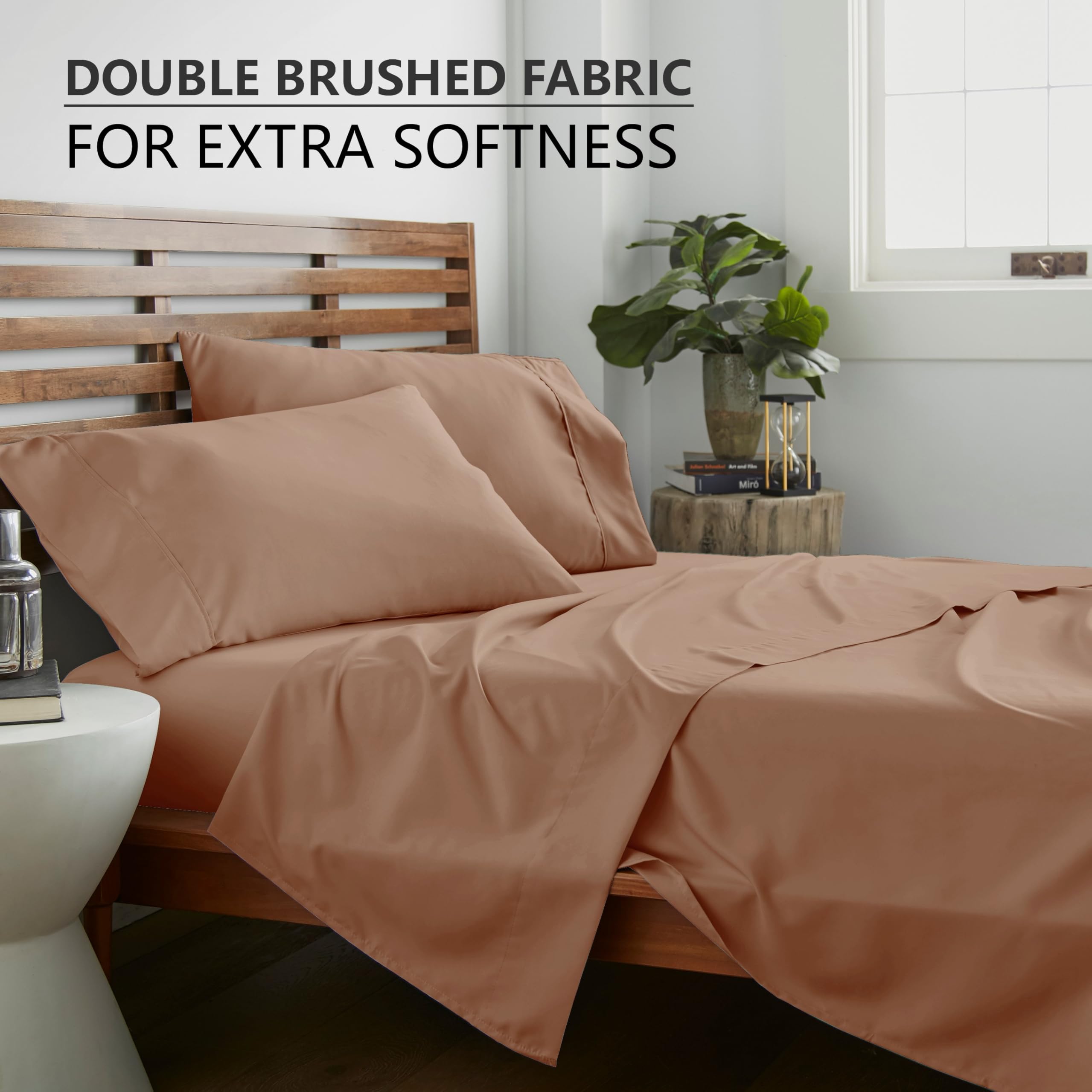 Queen Sheet Set - 16-Inch Deep Pocket - Ultra Soft Microfiber Queen Size Bed Sheets - Breathable, Wrinkle and Fade Resistant, Easy Care - 4 Piece Set (Queen, Tan)