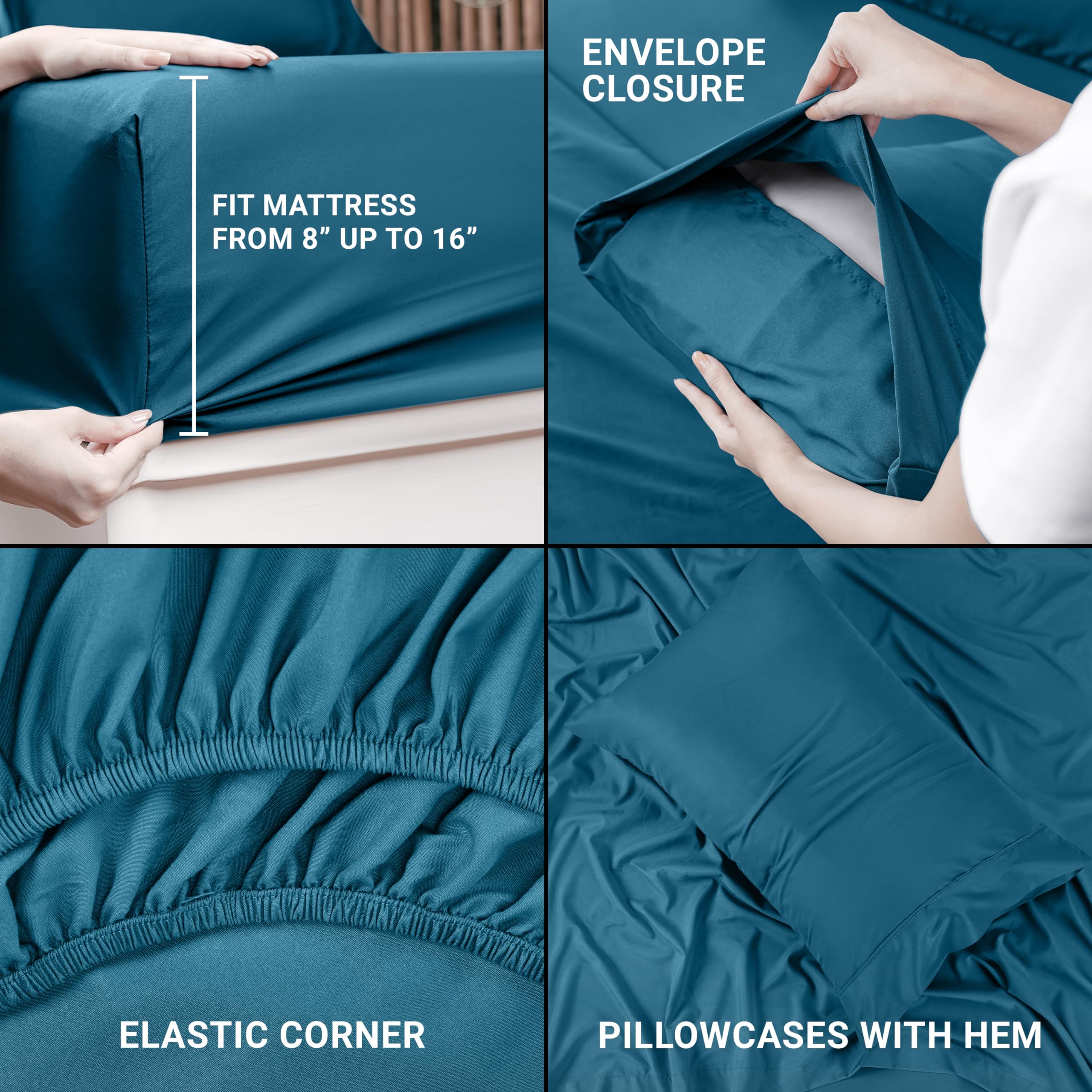 Queen Bed Sheets Set - 4 Piece Bedding - Brushed Microfiber - Shrinkage and Fade Resistant - Easy Care (Queen, Grey)