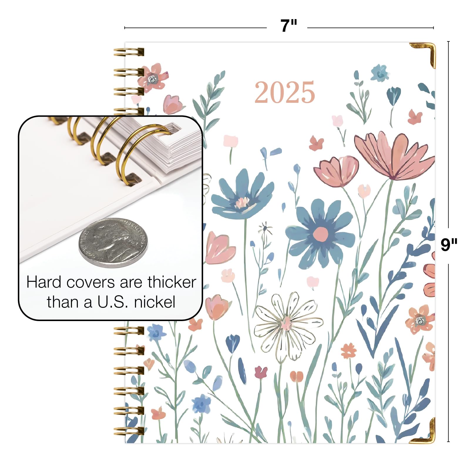 1     HARDCOVER 2025 Planner, 8.5"x11": 14 Months (November 2024 - December 2025), Daily Weekly Monthly Planner, Yearly Agenda, Bookmark, Pocket Folder and Sticky Note Set (Pastel Peacock)