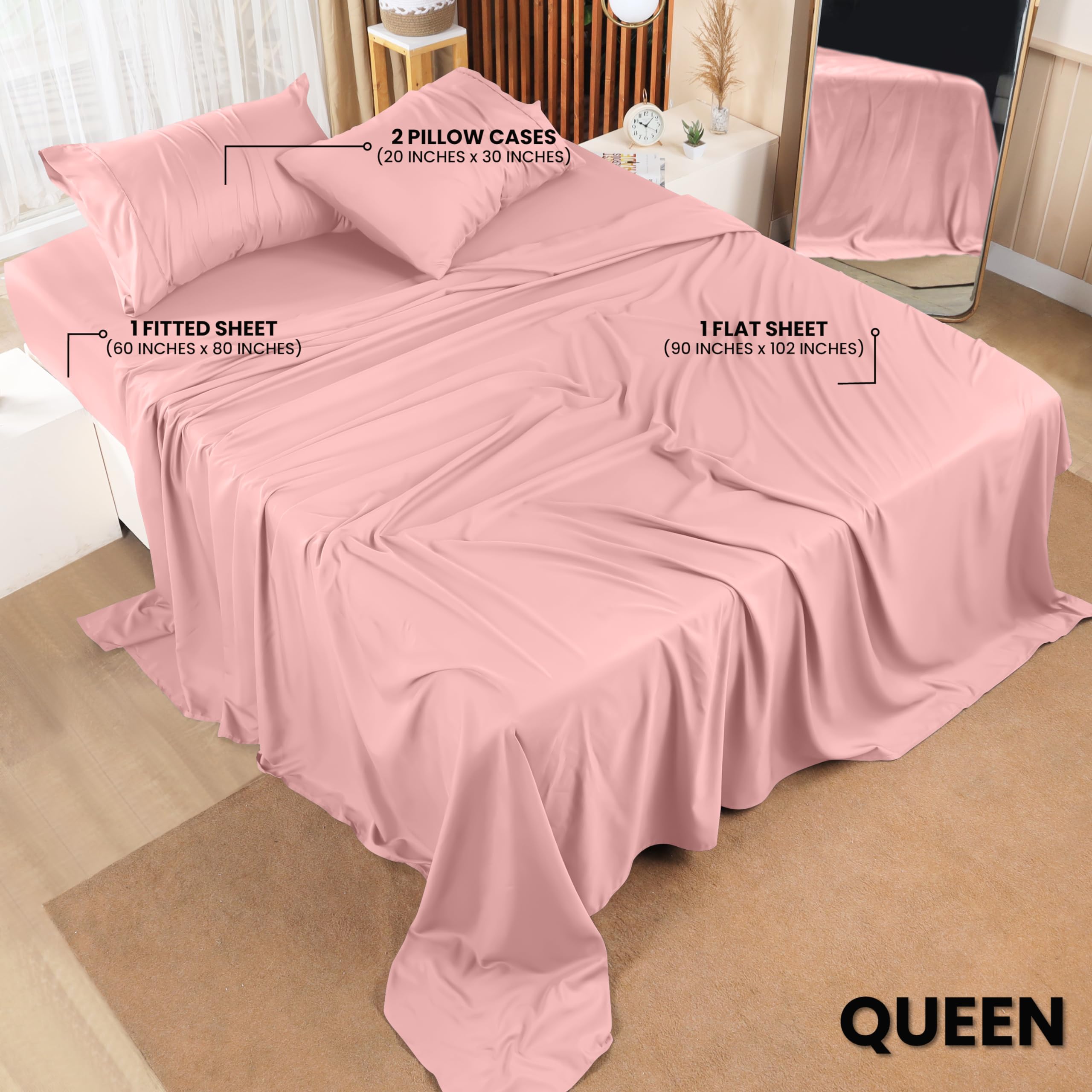 Queen Bed Sheets Set - 4 Piece Bedding - Brushed Microfiber - Shrinkage and Fade Resistant - Easy Care (Queen, Grey)