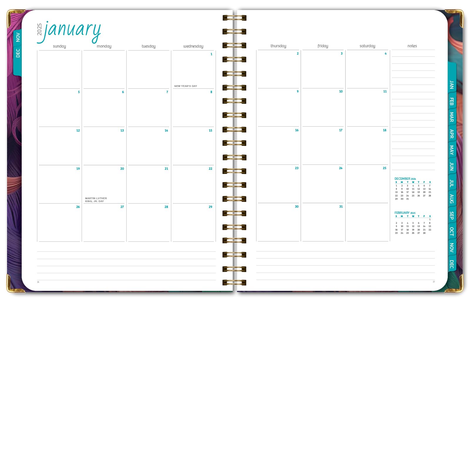 1     HARDCOVER 2025 Planner, 8.5"x11": 14 Months (November 2024 - December 2025), Daily Weekly Monthly Planner, Yearly Agenda, Bookmark, Pocket Folder and Sticky Note Set (Pastel Peacock)