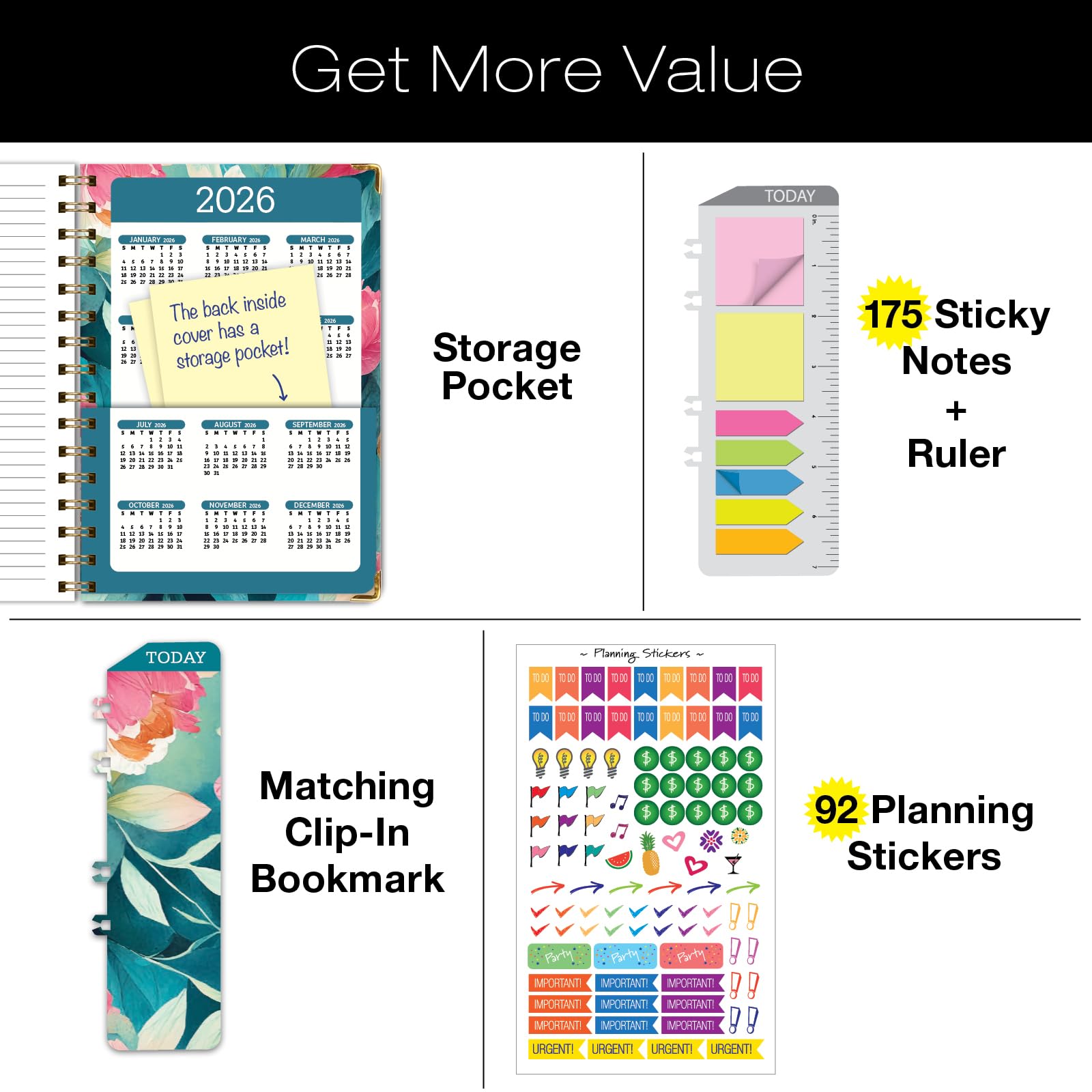 1     HARDCOVER 2025 Planner, 8.5"x11": 14 Months (November 2024 - December 2025), Daily Weekly Monthly Planner, Yearly Agenda, Bookmark, Pocket Folder and Sticky Note Set (Pastel Peacock)
