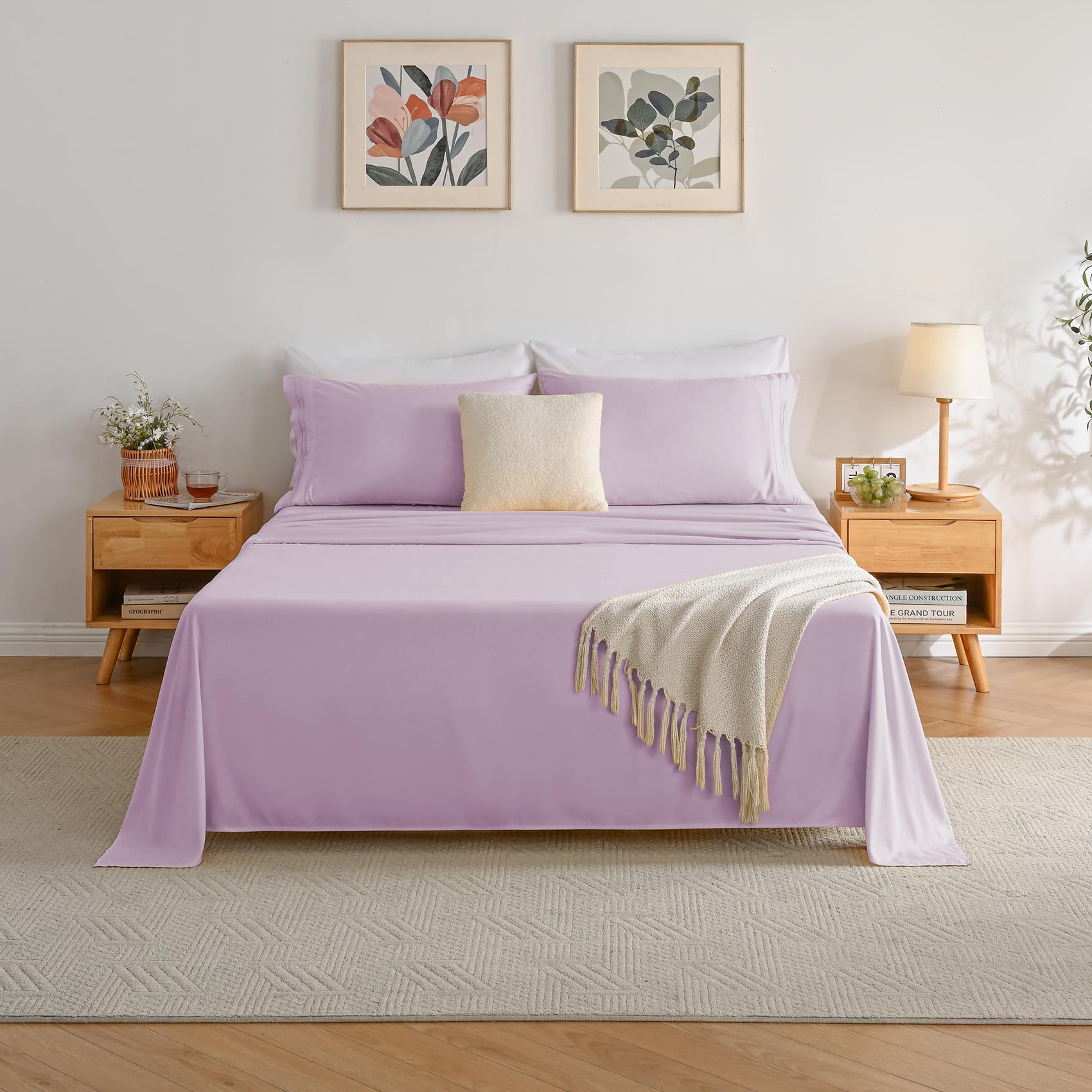 1    Baby Blue Full Size Bed Sheet Sets-Deep Pocket Fitted Sheet & Pillowcase Sets-4 Piece Soft Cooling Microfiber Bedsheets for Double Bed