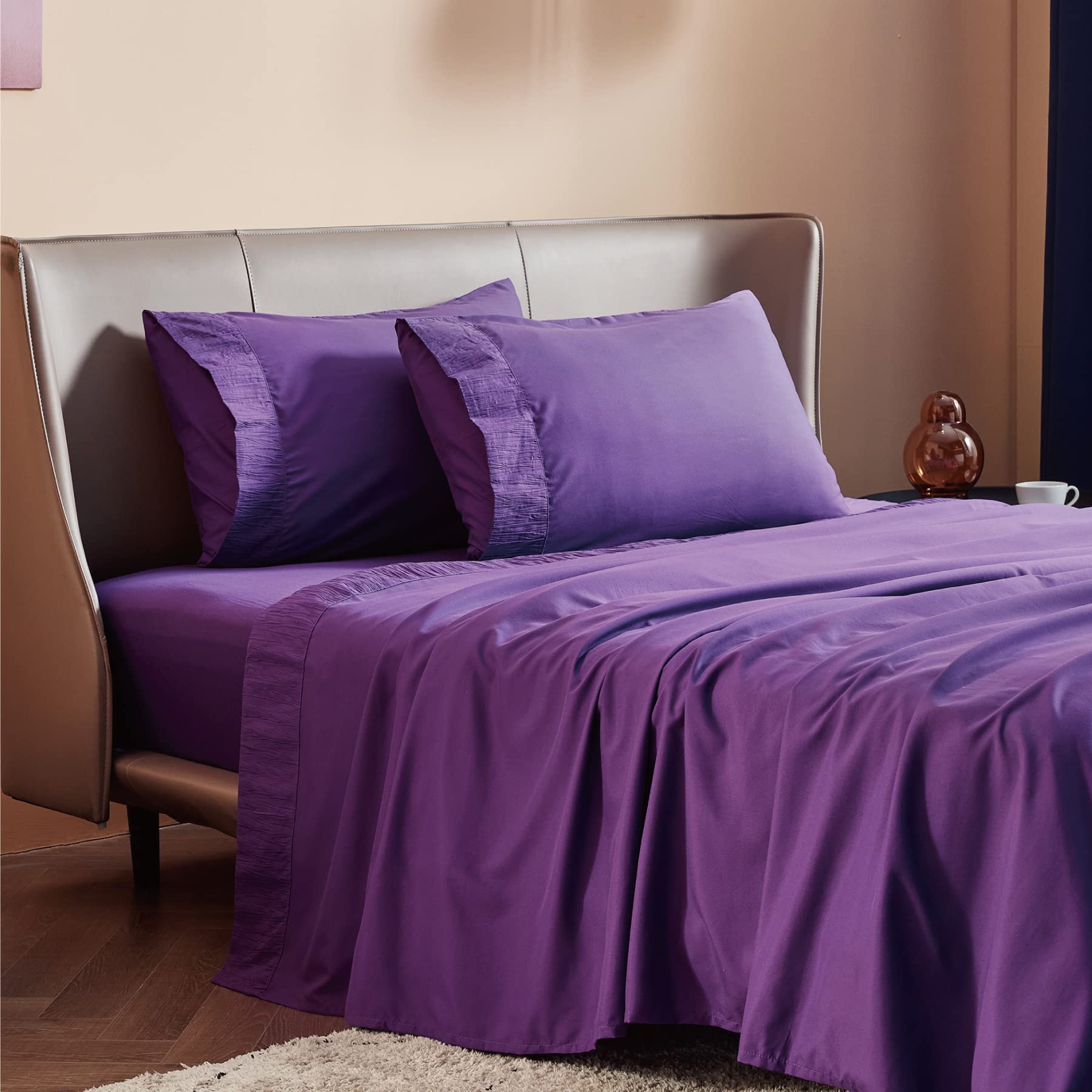 Queen Sheets Grey - Soft Sheets for Queen Size Bed, 4 Pieces Hotel Luxury Queen Sheet Set, Easy Care Polyester Microfiber Cooling Bed Sheet Set