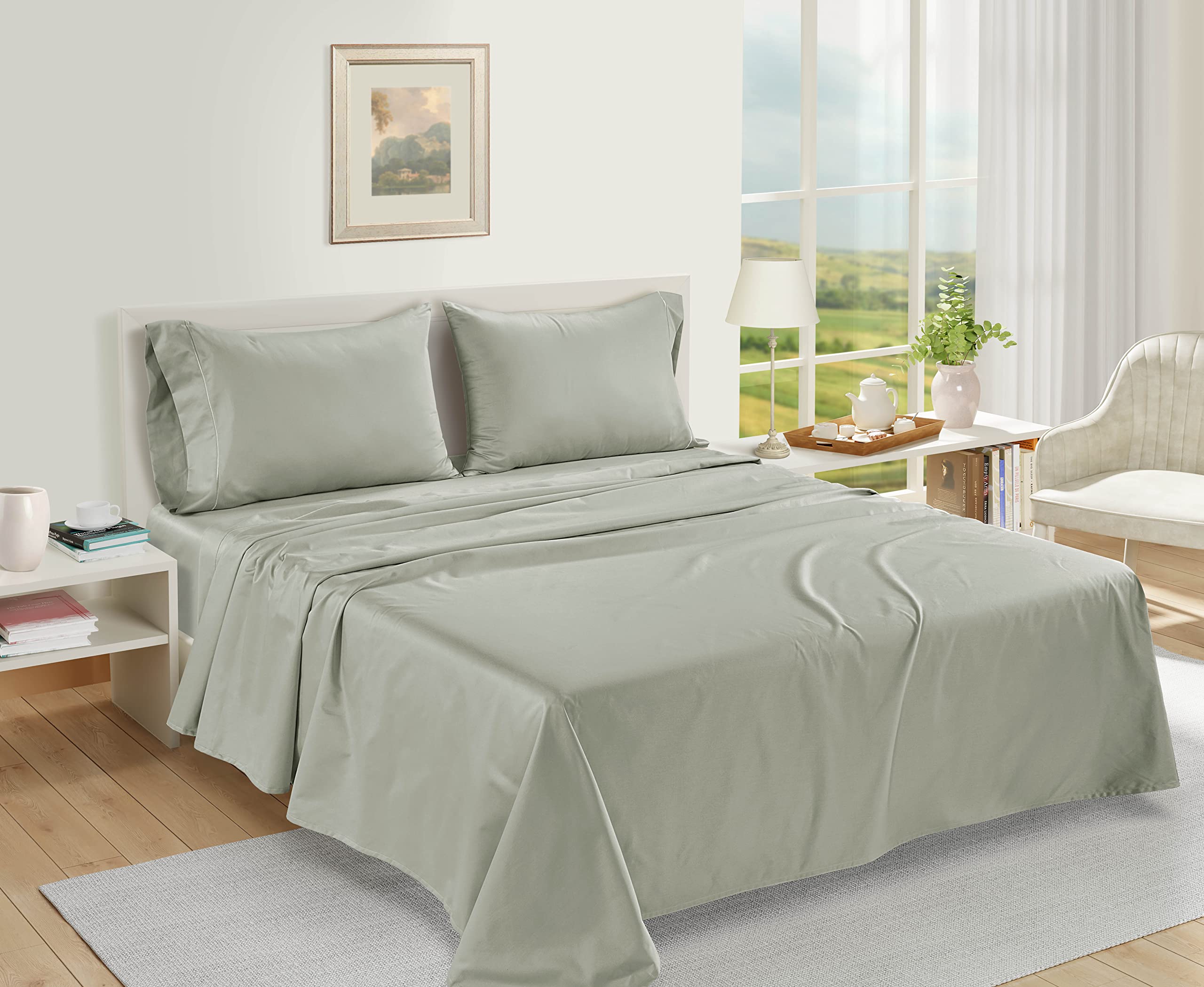 100% Egyptian Cotton Sheets Queen Size - 1000 Thread Count White Bed Sheets for Queen Size Bed, Long Staple Cotton Bedding Sheets, Sateen Weave, Luxury Hotel Sheets, Fits upto 17" Mattress