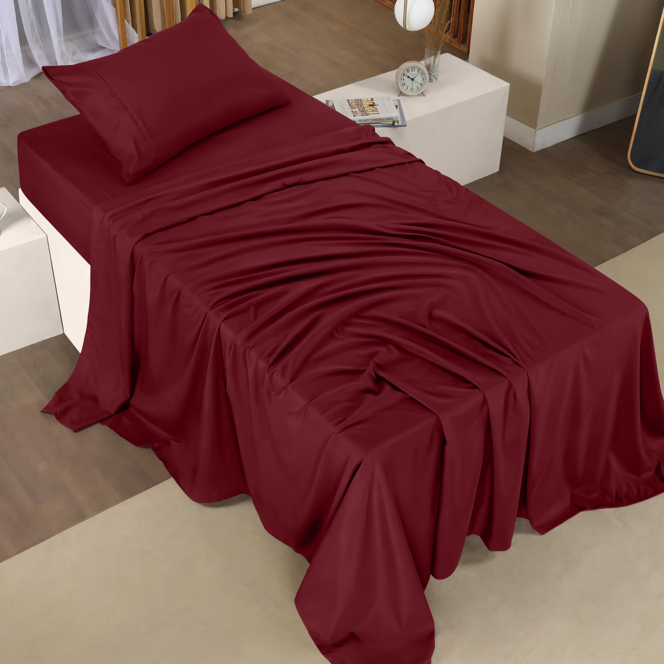 Queen Bed Sheets Set - 4 Piece Bedding - Brushed Microfiber - Shrinkage and Fade Resistant - Easy Care (Queen, Grey)