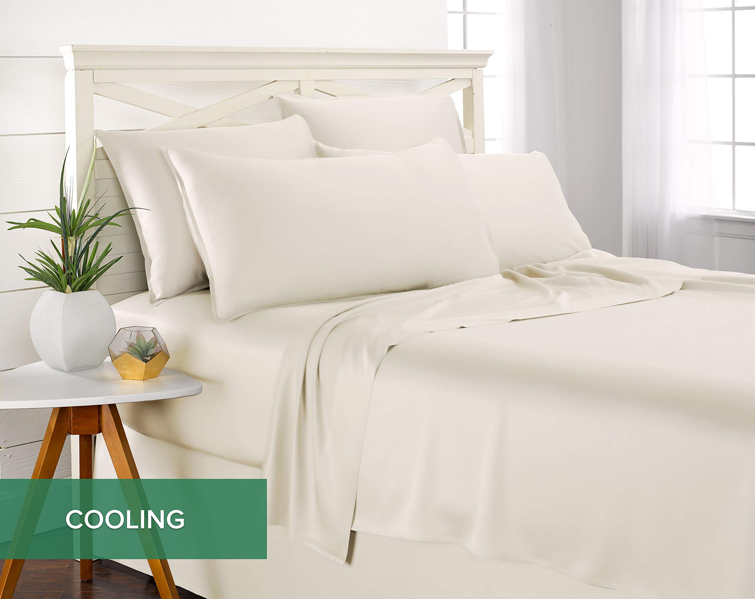 1   King Sheets by Pure Bamboo, Genuine 100% Organic Viscose Derived from Bamboo Bed Sheet Set, Luxuriously Soft & Cooling, Double Stitching, Lifetime Quality Promise (King, White)
