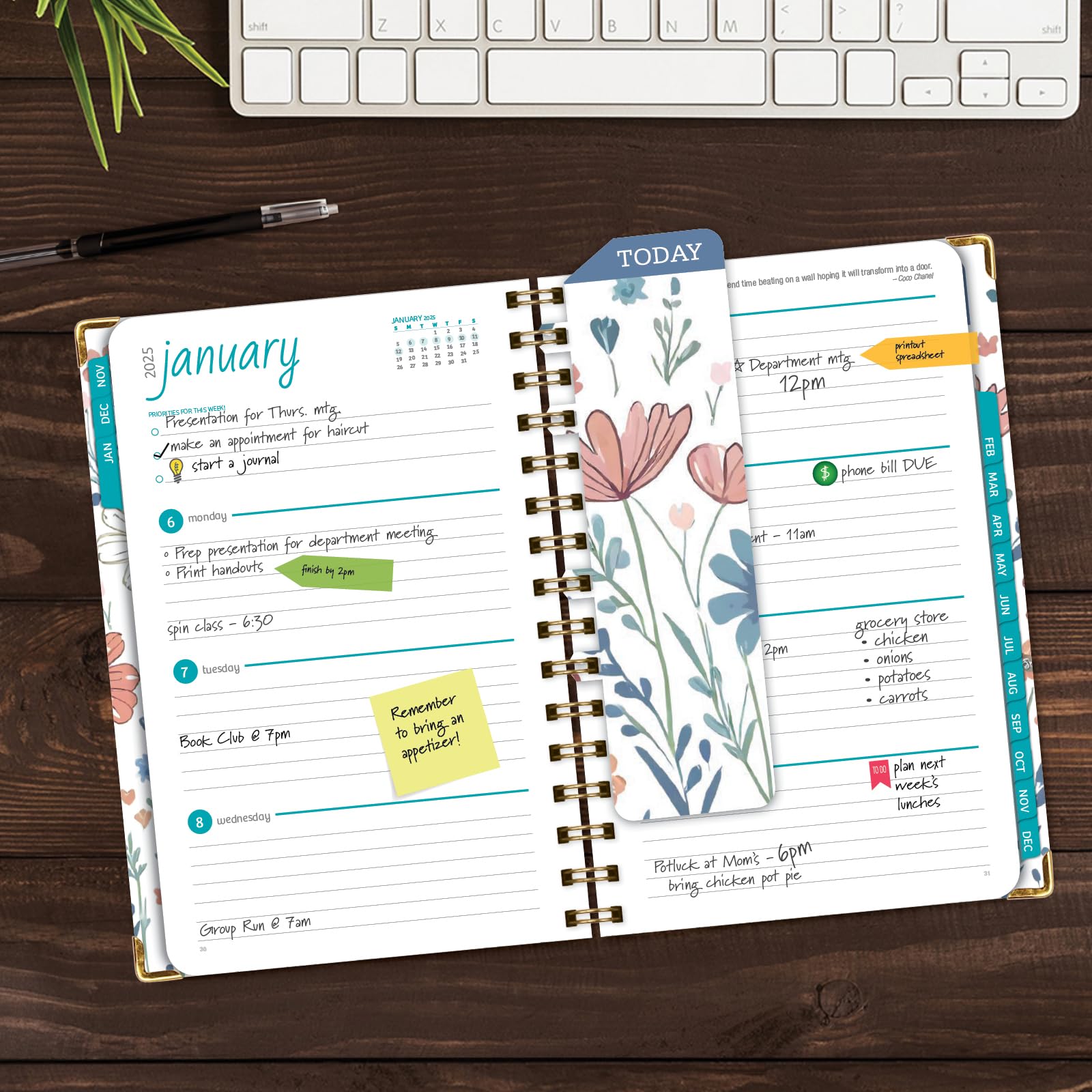 1     HARDCOVER 2025 Planner, 8.5"x11": 14 Months (November 2024 - December 2025), Daily Weekly Monthly Planner, Yearly Agenda, Bookmark, Pocket Folder and Sticky Note Set (Pastel Peacock)