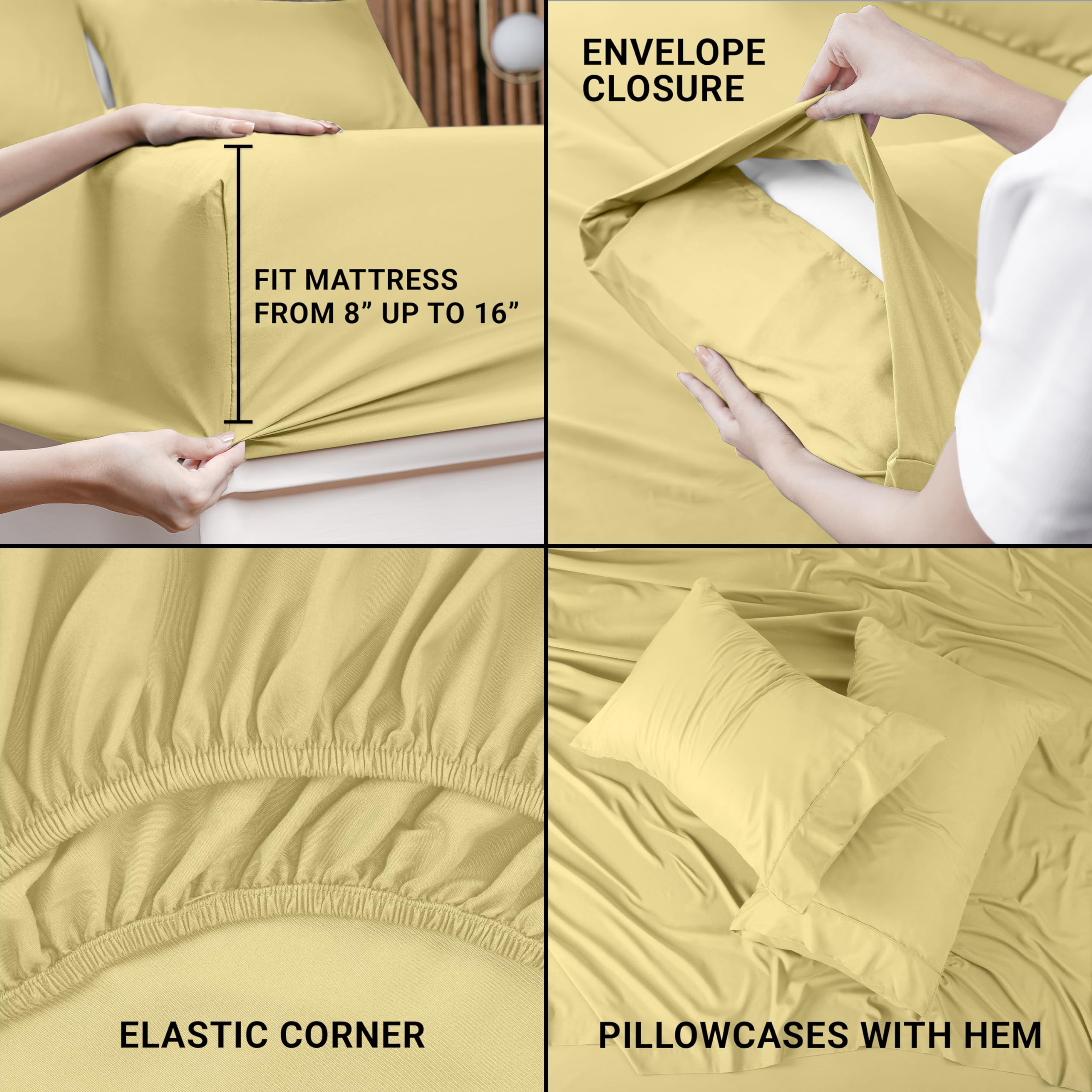 Queen Bed Sheets Set - 4 Piece Bedding - Brushed Microfiber - Shrinkage and Fade Resistant - Easy Care (Queen, Grey)