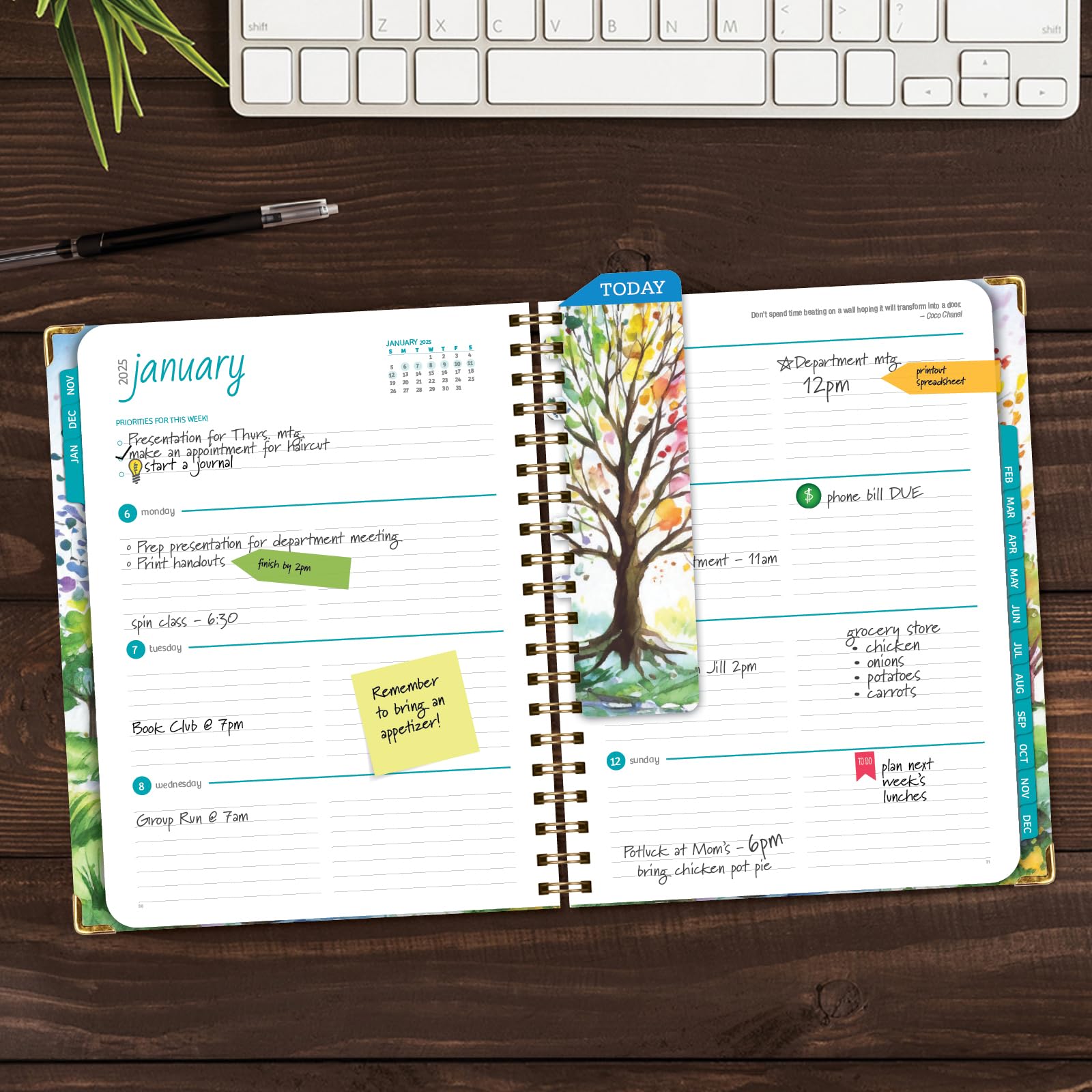 1     HARDCOVER 2025 Planner, 8.5"x11": 14 Months (November 2024 - December 2025), Daily Weekly Monthly Planner, Yearly Agenda, Bookmark, Pocket Folder and Sticky Note Set (Pastel Peacock)