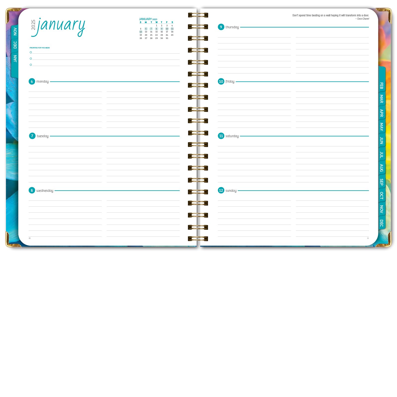 1     HARDCOVER 2025 Planner, 8.5"x11": 14 Months (November 2024 - December 2025), Daily Weekly Monthly Planner, Yearly Agenda, Bookmark, Pocket Folder and Sticky Note Set (Pastel Peacock)