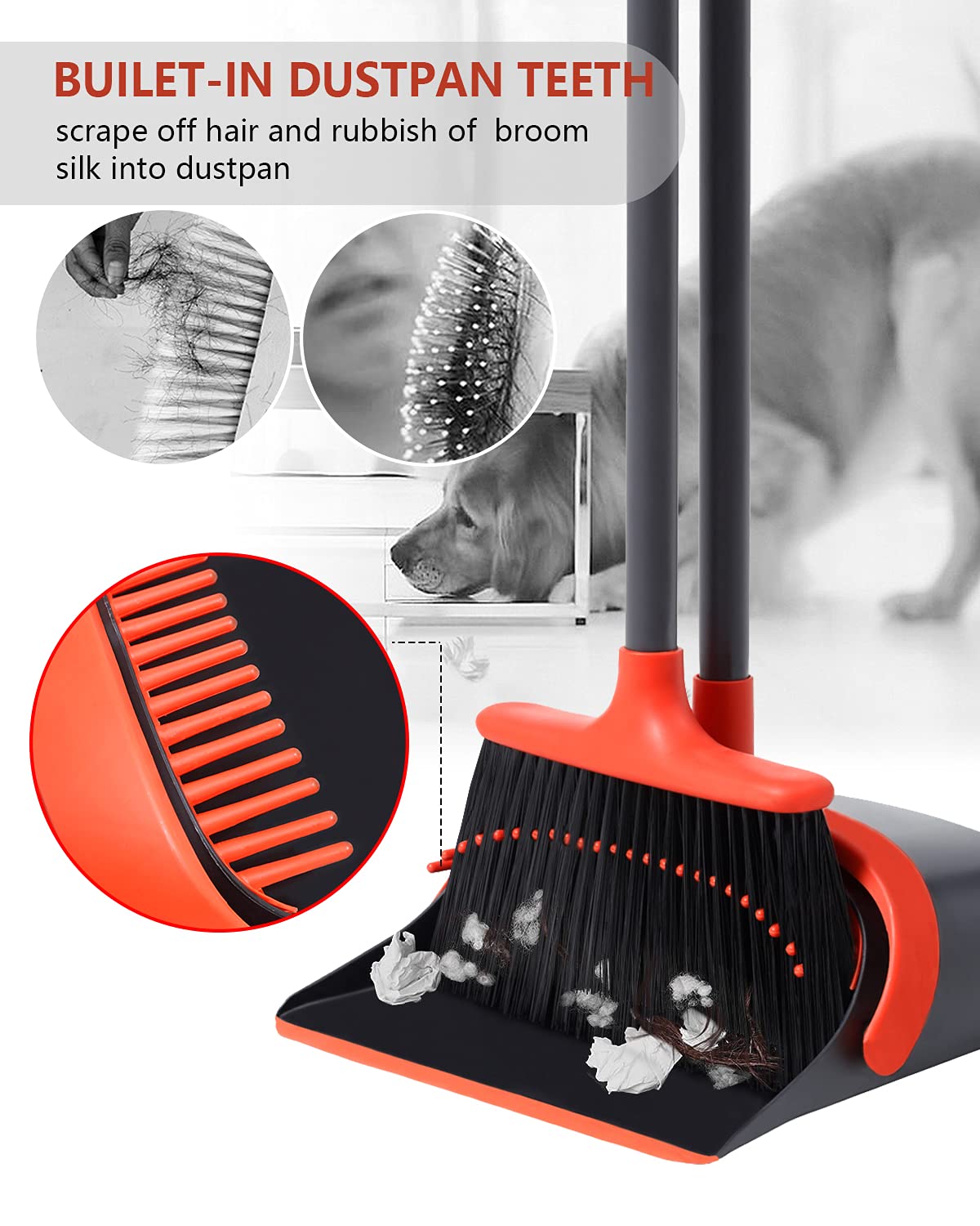 改Broom and Dustpan, Broom and Dustpan Set for Home, Long Handle Broom with Dustpan, Broom and Dustpan Combo for Office Home Kitchen Lobby Floor Use Dustpan and Broom Set