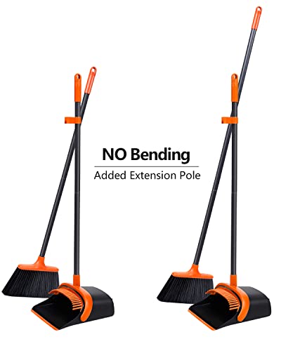 Broom and Dustpan, Broom and Dustpan Set for Home, Long Handle Broom with Dustpan, Broom and Dustpan Combo for Office Home Kitchen Lobby Floor Use Dustpan and Broom Set