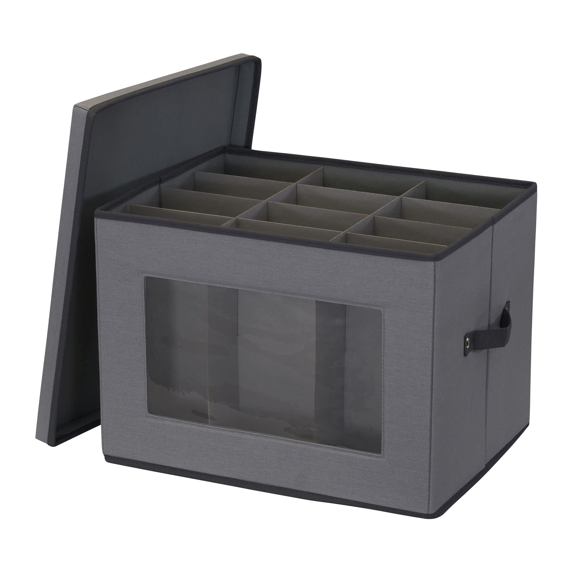 Stemware Storage Box with Lid and Handles | Champagne Glasses Canvas with Brown Trim