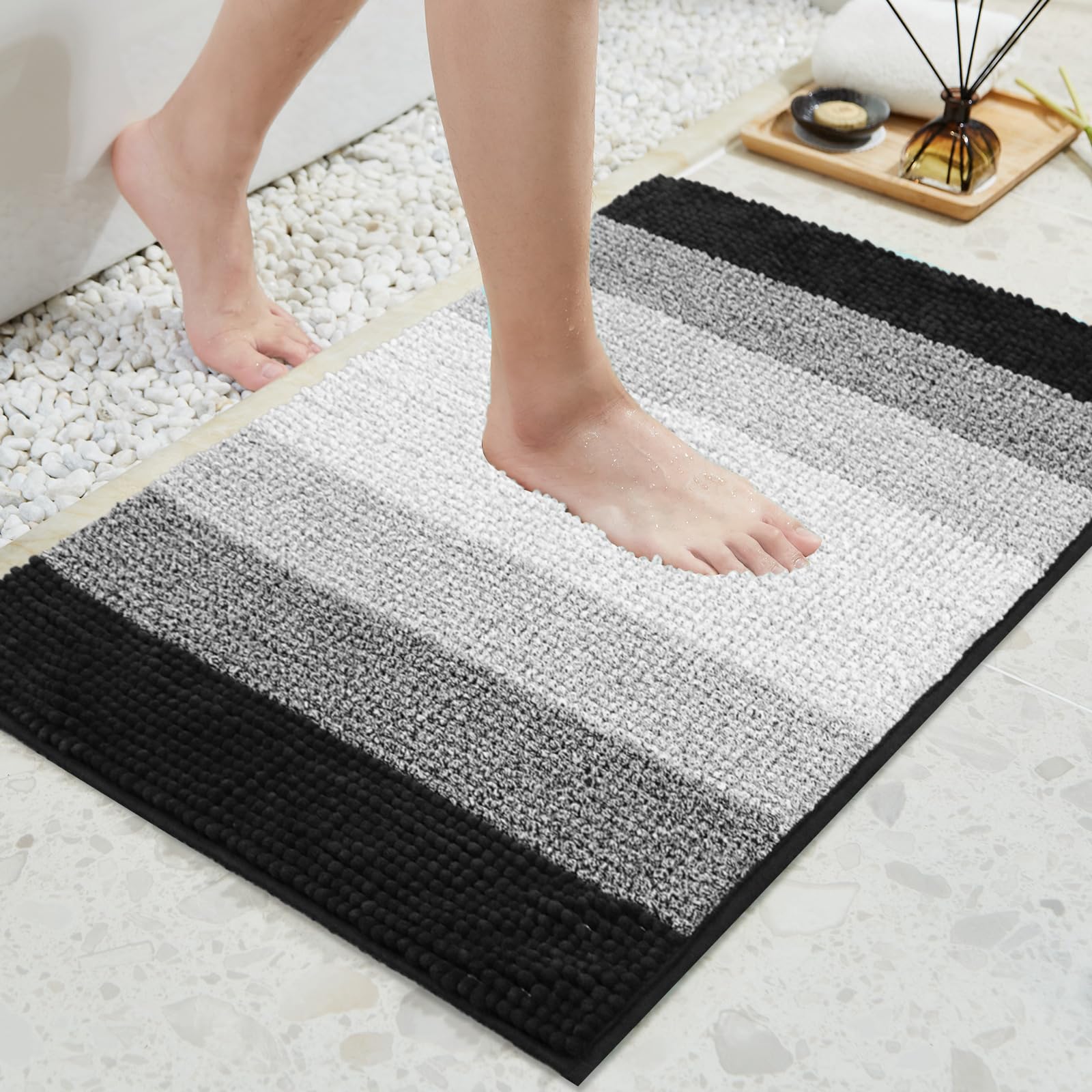 Soft Fluffy Chenille Bathroom Rugs, Non Slip Absorbent Bath Mats for Bathroom, Washable and Quick Dry