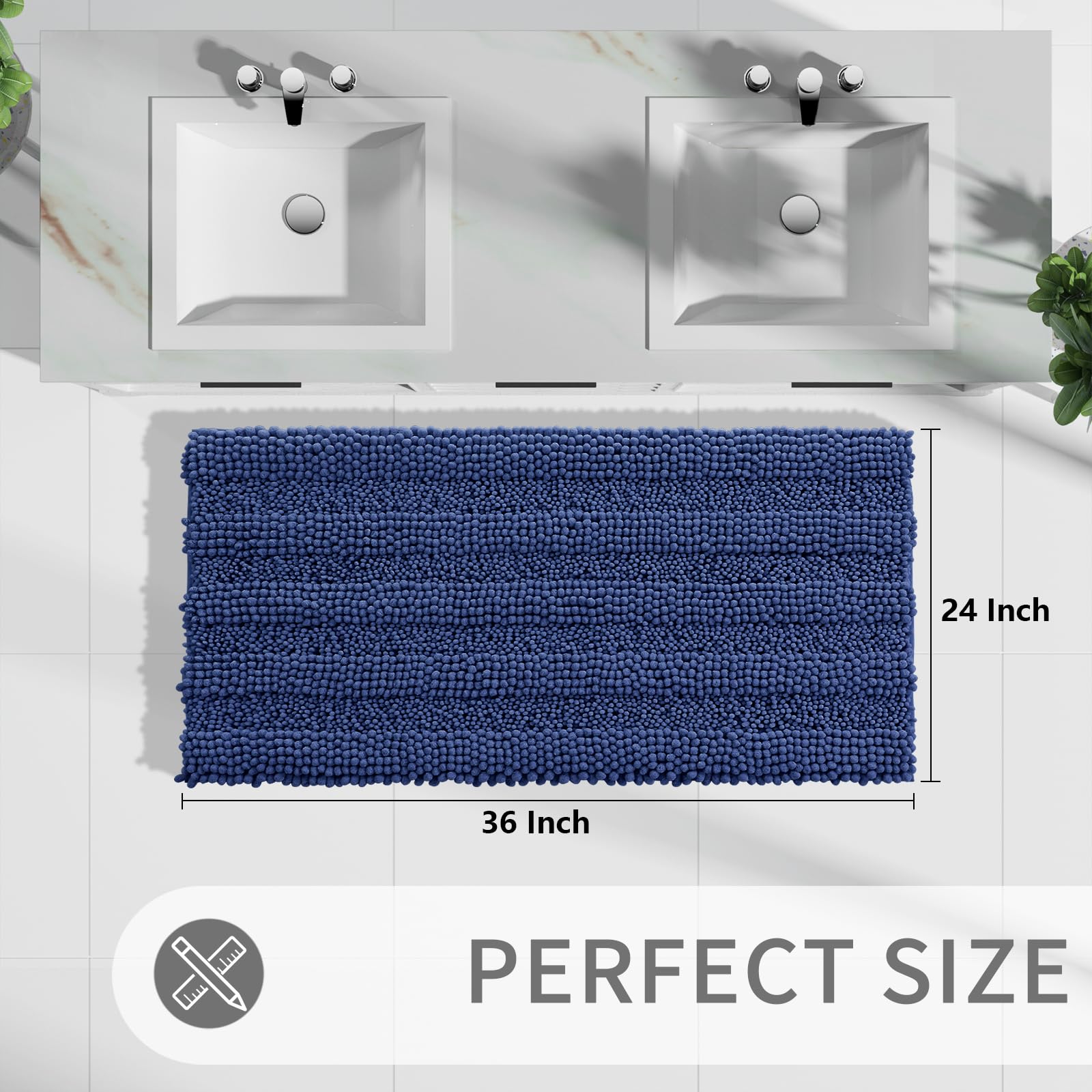 Non Slip and Super Absorbent Bath Mat,Machine Washable Quick Dry,Ultra Plush Chenille Shower Rugs for Bathroom Floor Sink Tub and Shower Outside