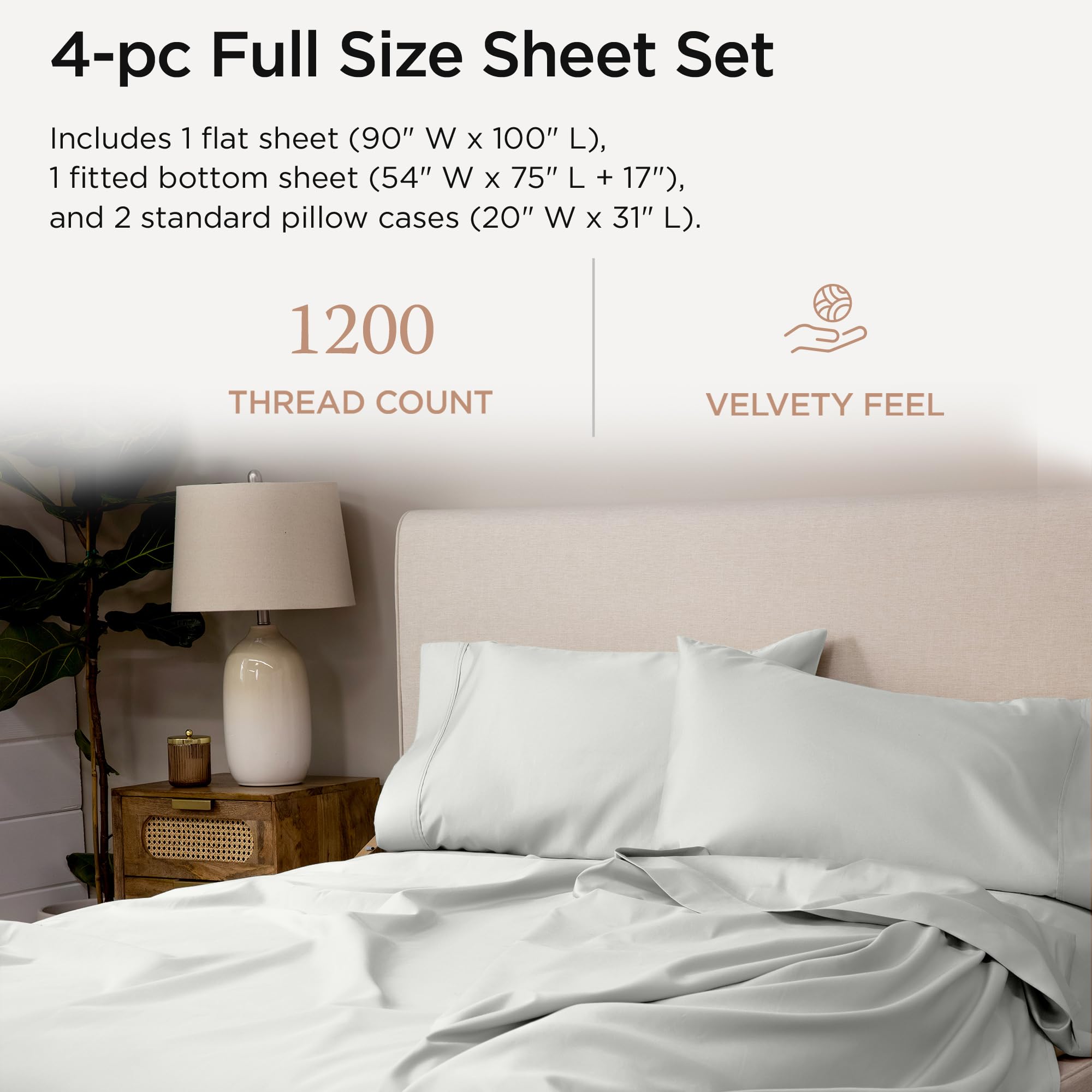 100% Supima Cotton Sheets, Luxury 1200 Thread Count Cotton Sheets for King Size Bed, 4 Pc Dark Grey King Bed Sheets Set, 5-Star Hotel Quality with Elasticized Deep Pocket King Sheets