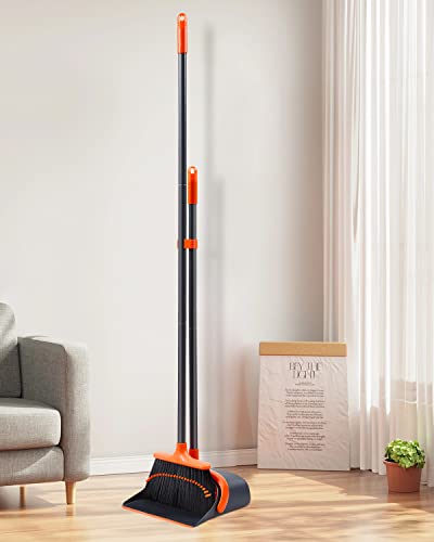 Broom and Dustpan, Broom and Dustpan Set for Home, Long Handle Broom with Dustpan, Broom and Dustpan Combo for Office Home Kitchen Lobby Floor Use Dustpan and Broom Set
