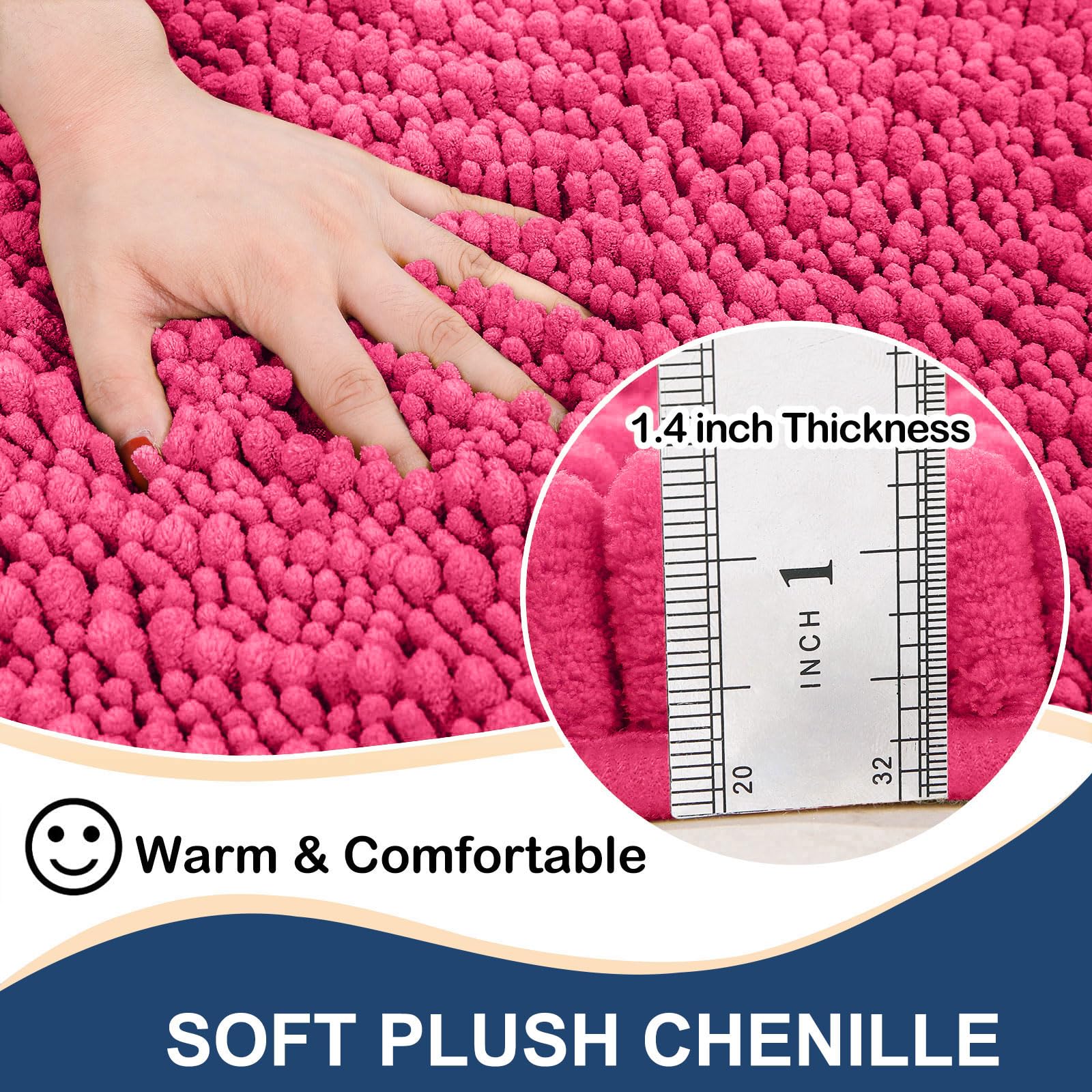 Luxury Chenille Bathroom Rug Mat, Extra Soft Thick Absorbent Shaggy Bath Rugs, Non-Slip Machine Wash Dry Plush Bath Mats for Bathroom, Shower, and Tub