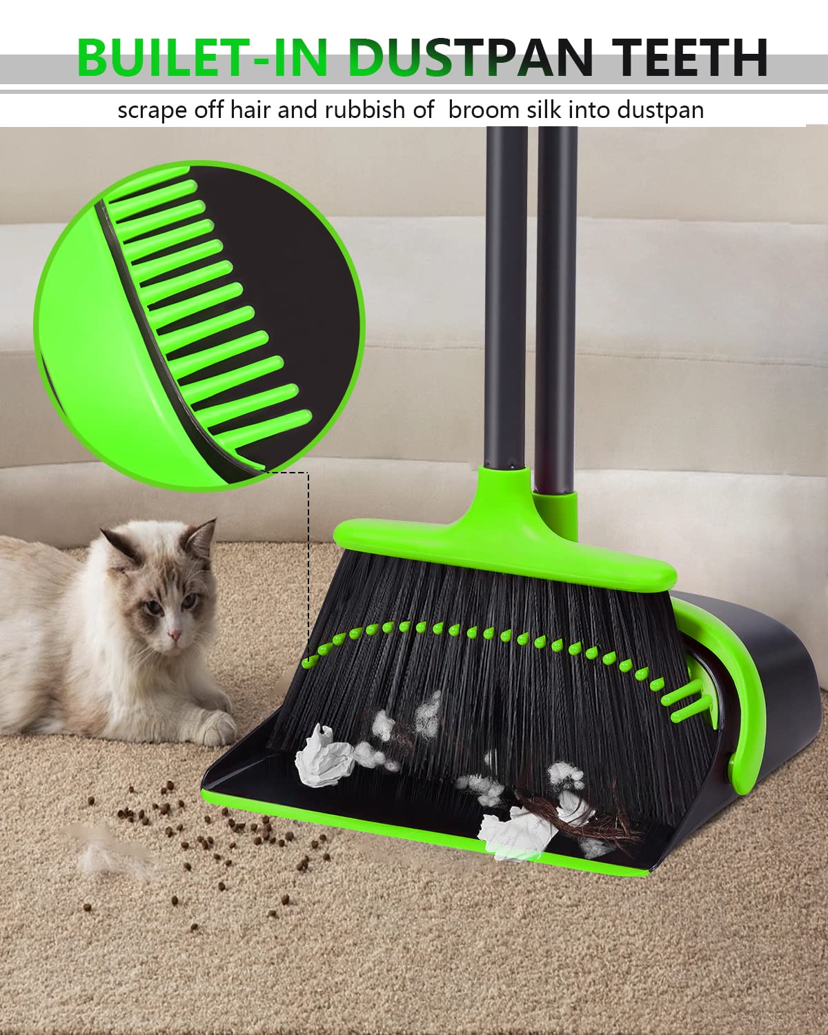 Broom and Dustpan, Broom and Dustpan Set for Home, Long Handle Broom with Dustpan, Broom and Dustpan Combo for Office Home Kitchen Lobby Floor Use Dustpan and Broom Set