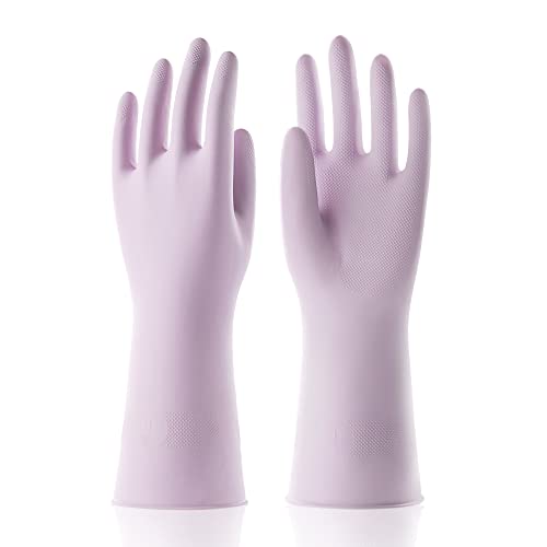 3 Pairs Reusable Rubber Gloves for Dishwashing Cleaning Bleaching, Grippy Latex Dish Washing Gloves with Flocked Cotton Liner, Water Resistant Household Gloves for Kitchen Bathroom