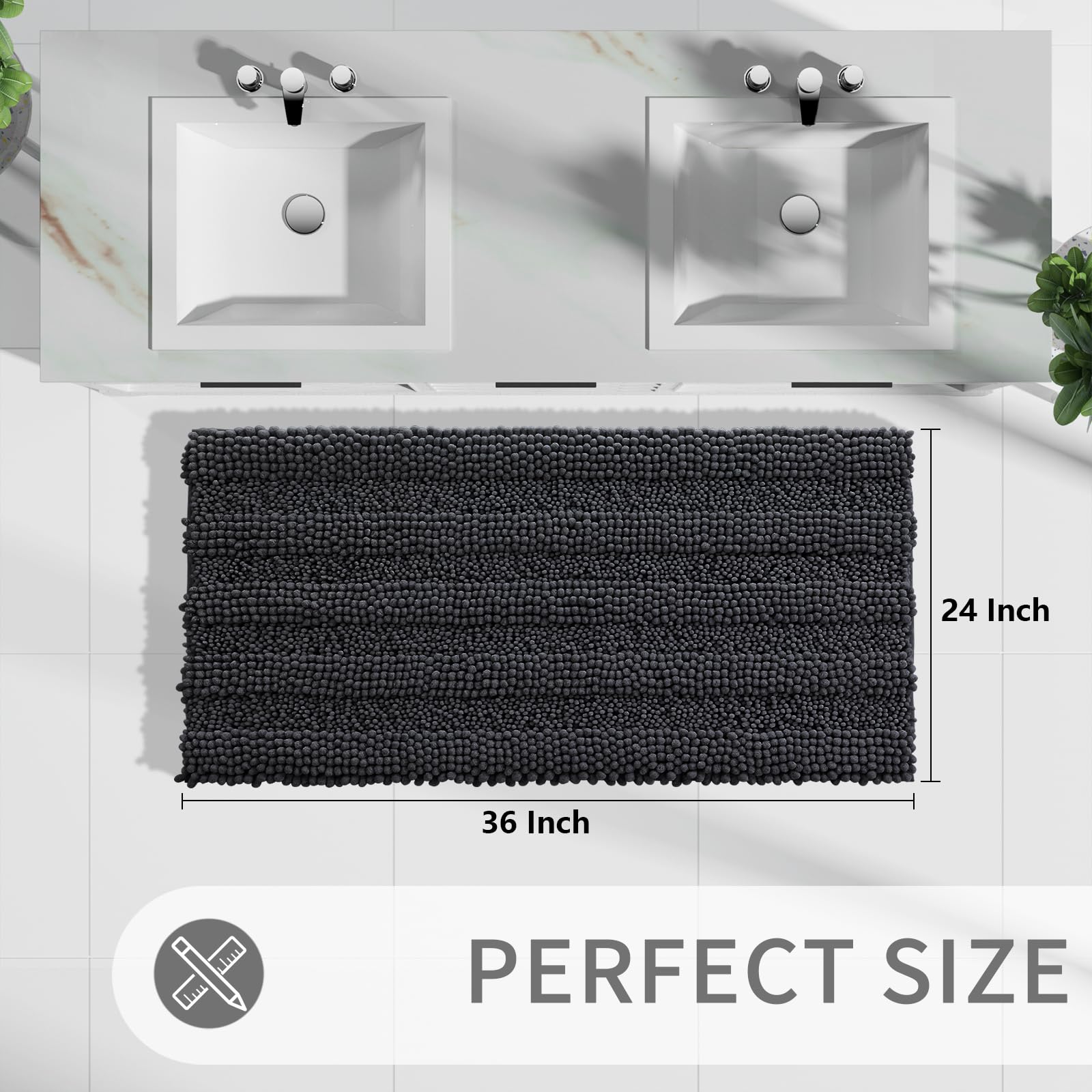 Non Slip and Super Absorbent Bath Mat,Machine Washable Quick Dry,Ultra Plush Chenille Shower Rugs for Bathroom Floor Sink Tub and Shower Outside