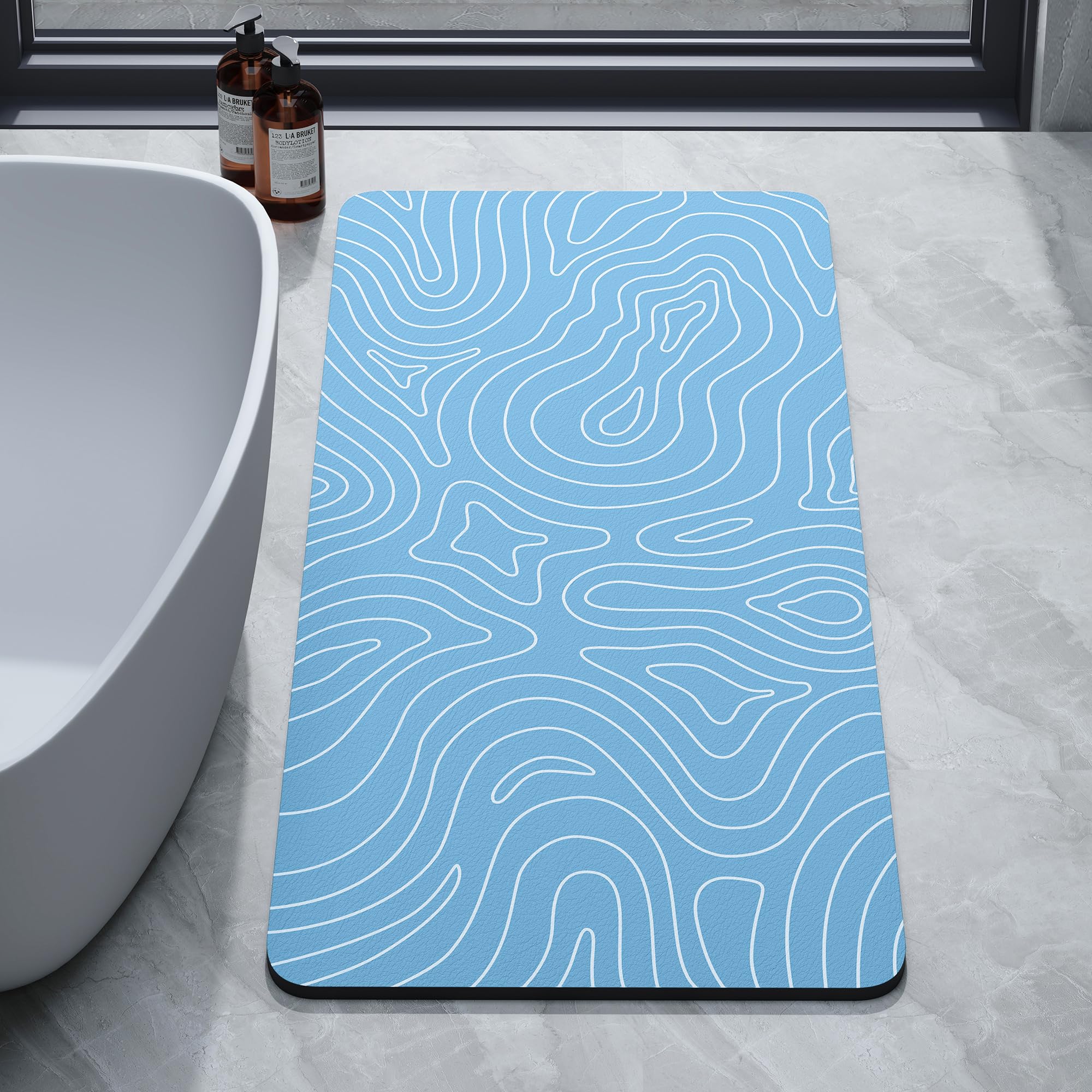 Super Absorbent Bath Mat Bathroom Rugs Washable Quick Dry Non Slip Bathroom Mats Soft Thin Diatomaceous Waterproof Rubber Backed Bath Rug Fit for Under Door Tub Shower Floor