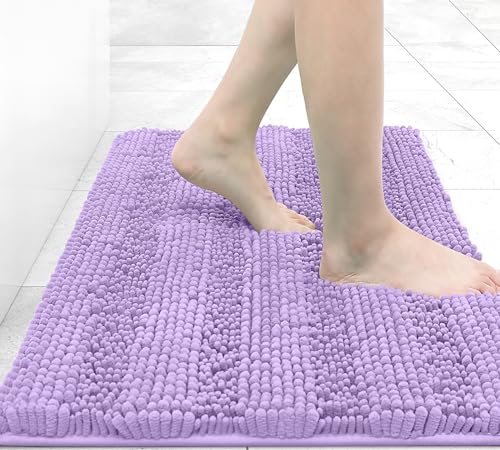 Chenille Striped Bathroom Rugs, Extra Thick and Absorbent Bath Rugs, Non-Slip Soft Plush Shaggy Bath Carpet, Machine Wash Dry, Bath Mats for Bathroom