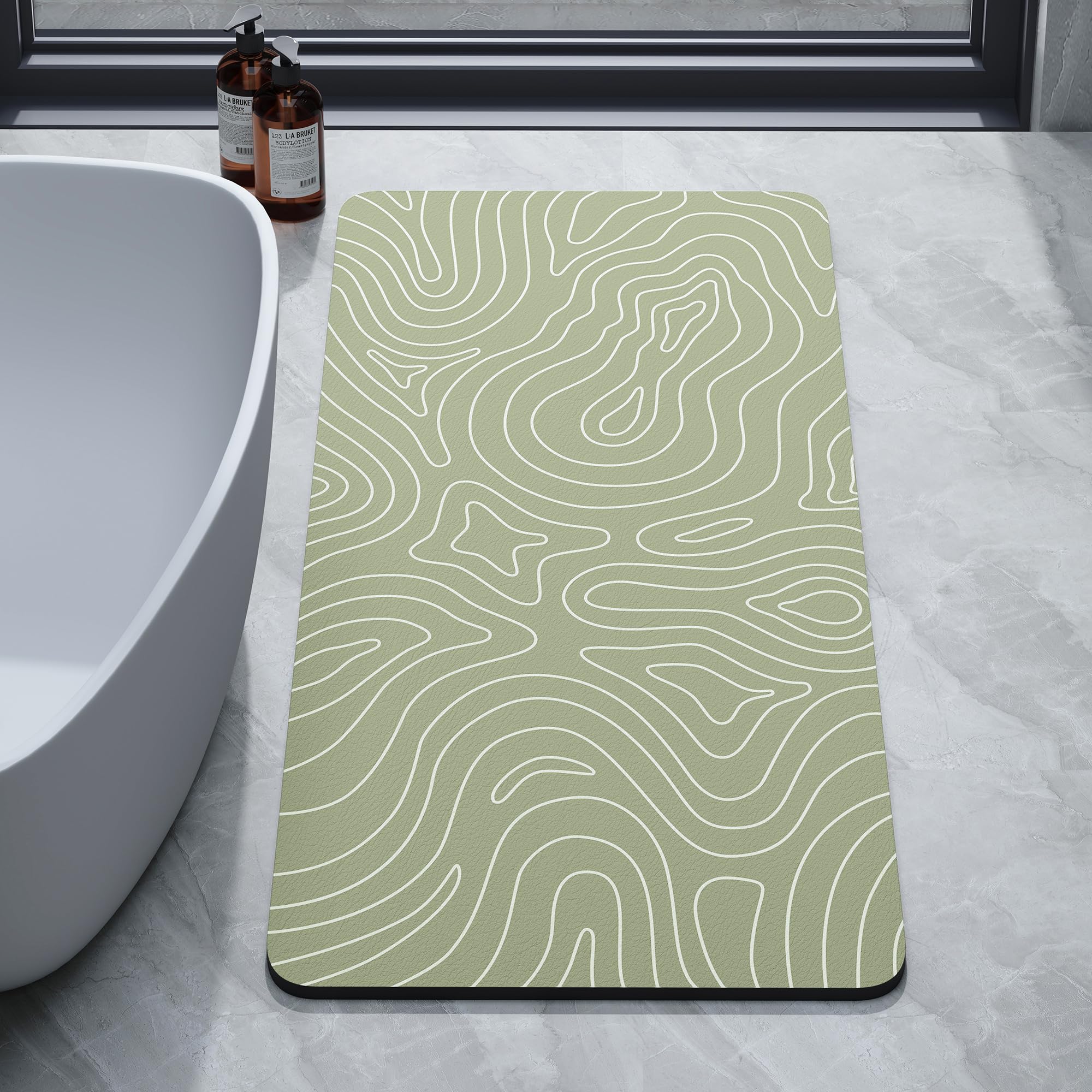 改Super Absorbent Bath Mat Bathroom Rugs Washable Quick Dry Non Slip Bathroom Mats Soft Thin Diatomaceous Waterproof Rubber Backed Bath Rug Fit for Under Door Tub Shower Floor 17x24 Beige