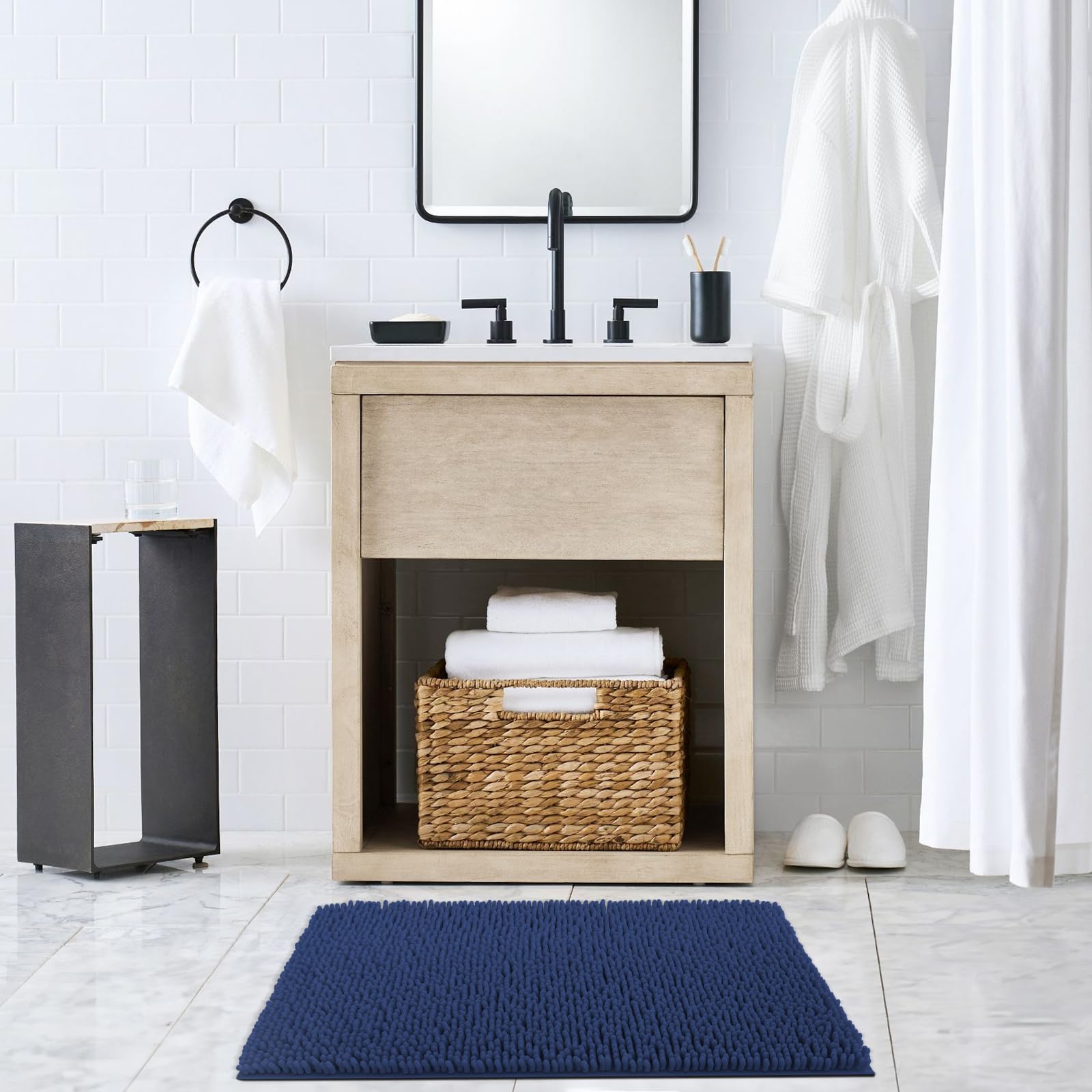 Soft Fluffy Chenille Bathroom Rugs, Non Slip Absorbent Bath Mats for Bathroom, Washable and Quick Dry