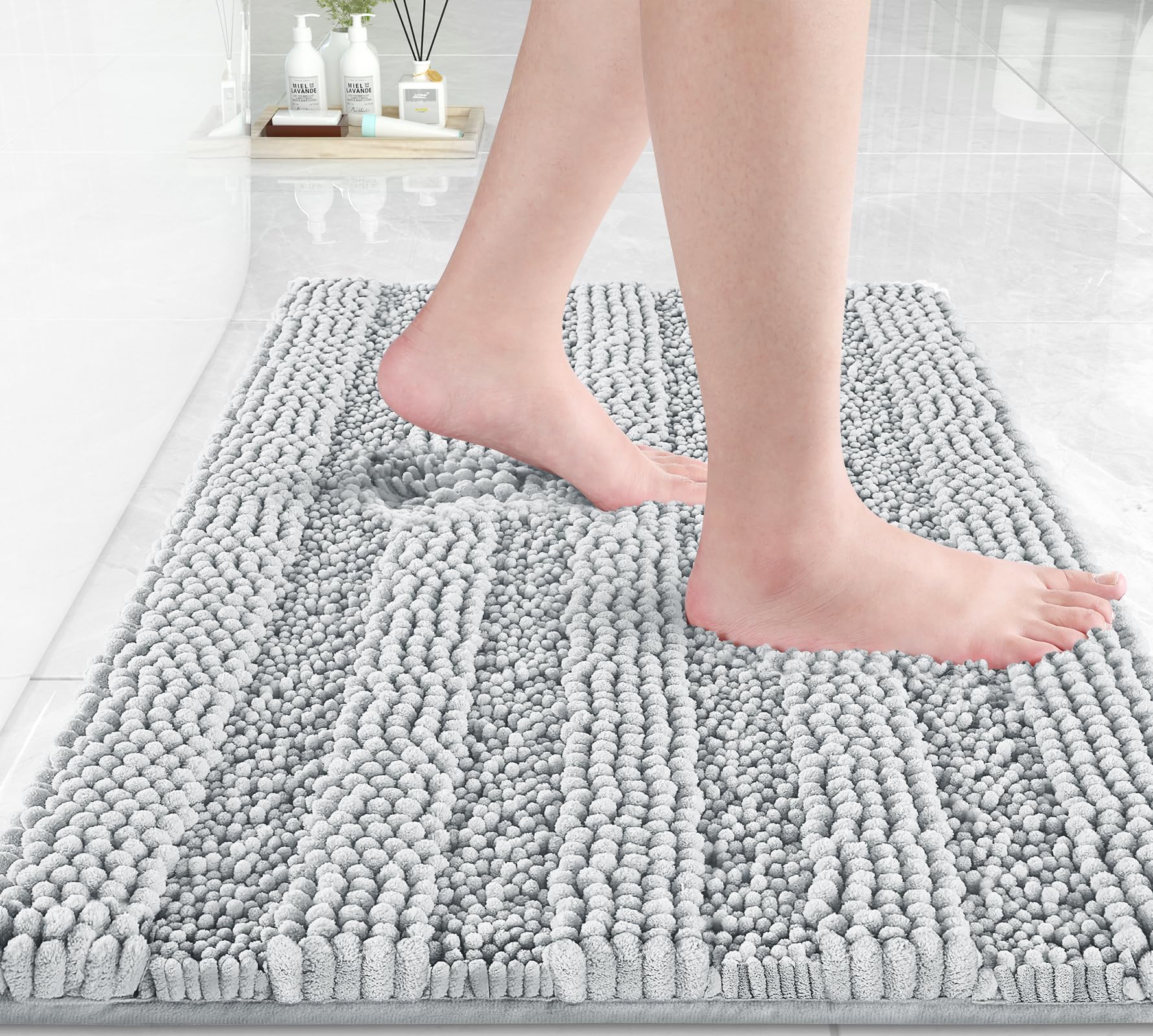 Non Slip and Super Absorbent Bath Mat,Machine Washable Quick Dry,Ultra Plush Chenille Shower Rugs for Bathroom Floor Sink Tub and Shower Outside