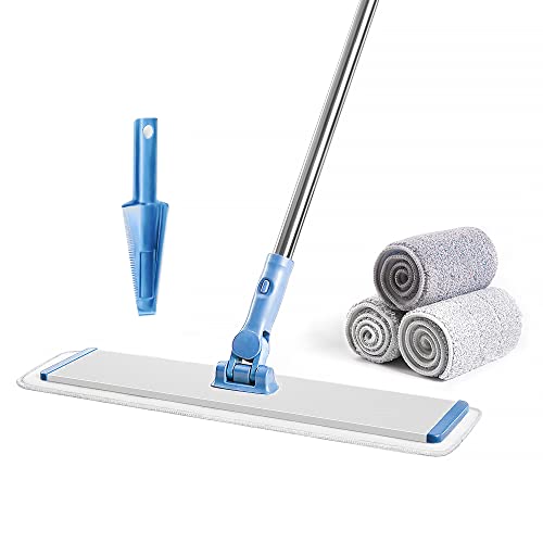 Commercial Flat Microfiber Floor Mop Cleaning System 18" Inch Wet Dry and Dust Hardwood with 4 Washable Pads Cleaner for Laminate Tile Stainless Steel Handle and Extension