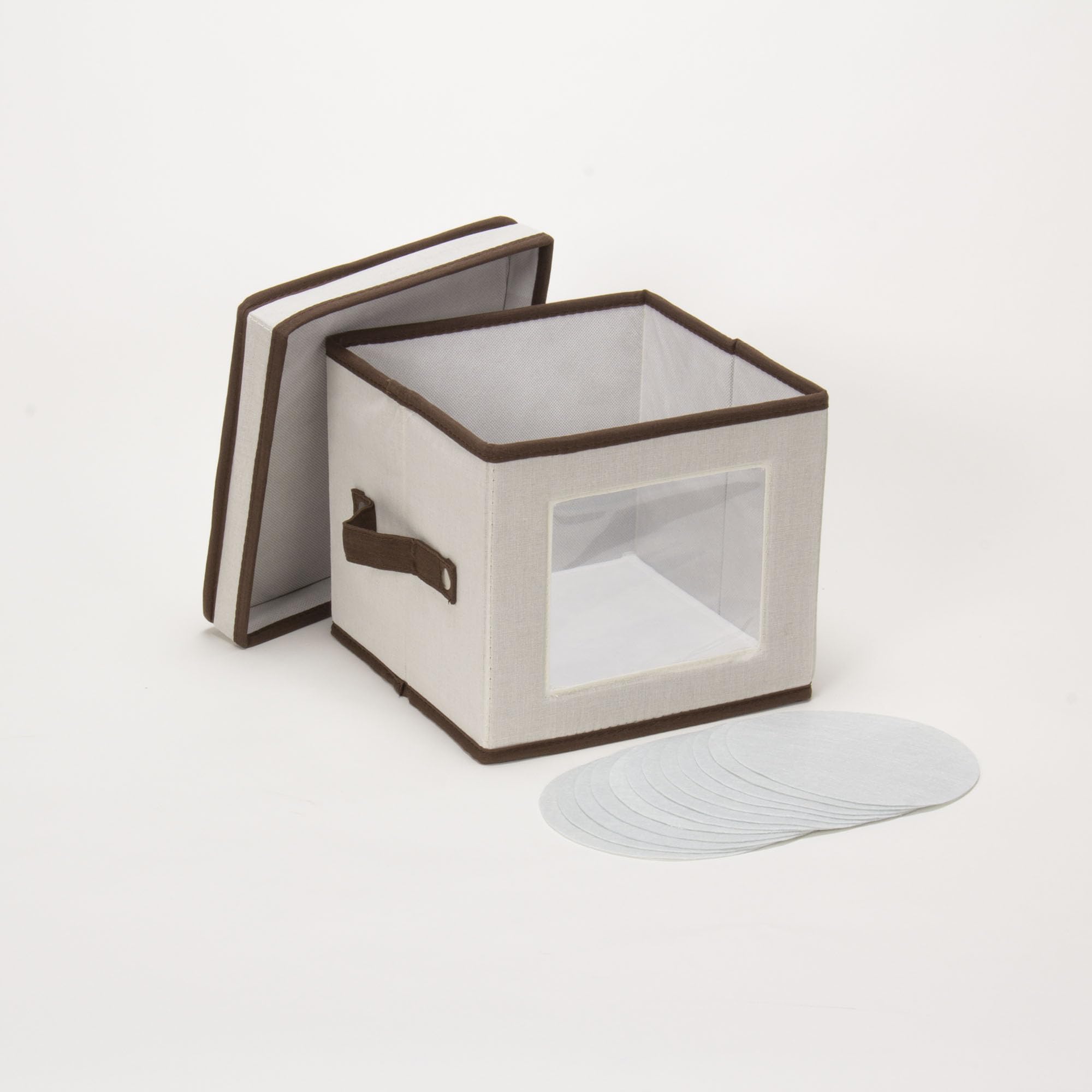 Stemware Storage Box with Lid and Handles | Champagne Glasses Canvas with Brown Trim