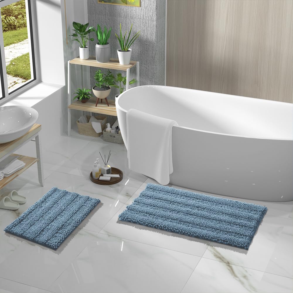Non Slip and Super Absorbent Bath Mat,Machine Washable Quick Dry,Ultra Plush Chenille Shower Rugs for Bathroom Floor Sink Tub and Shower Outside