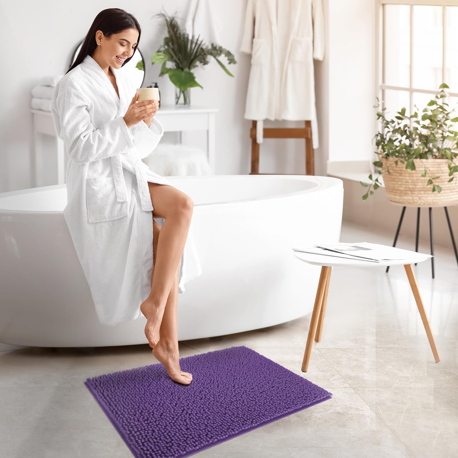 Soft Fluffy Chenille Bathroom Rugs, Non Slip Absorbent Bath Mats for Bathroom, Washable and Quick Dry