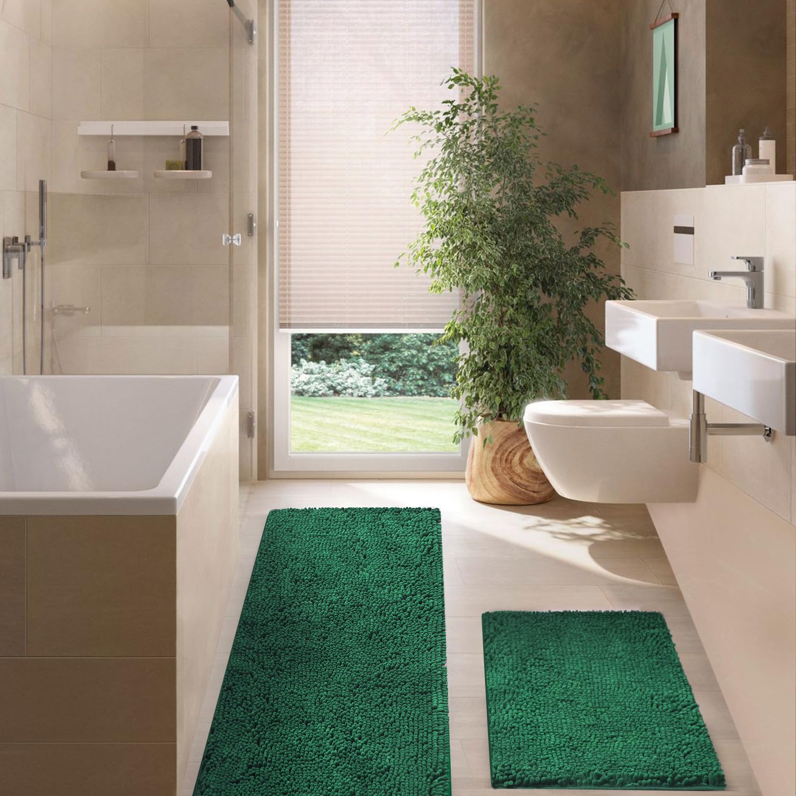Soft Fluffy Chenille Bathroom Rugs, Non Slip Absorbent Bath Mats for Bathroom, Washable and Quick Dry