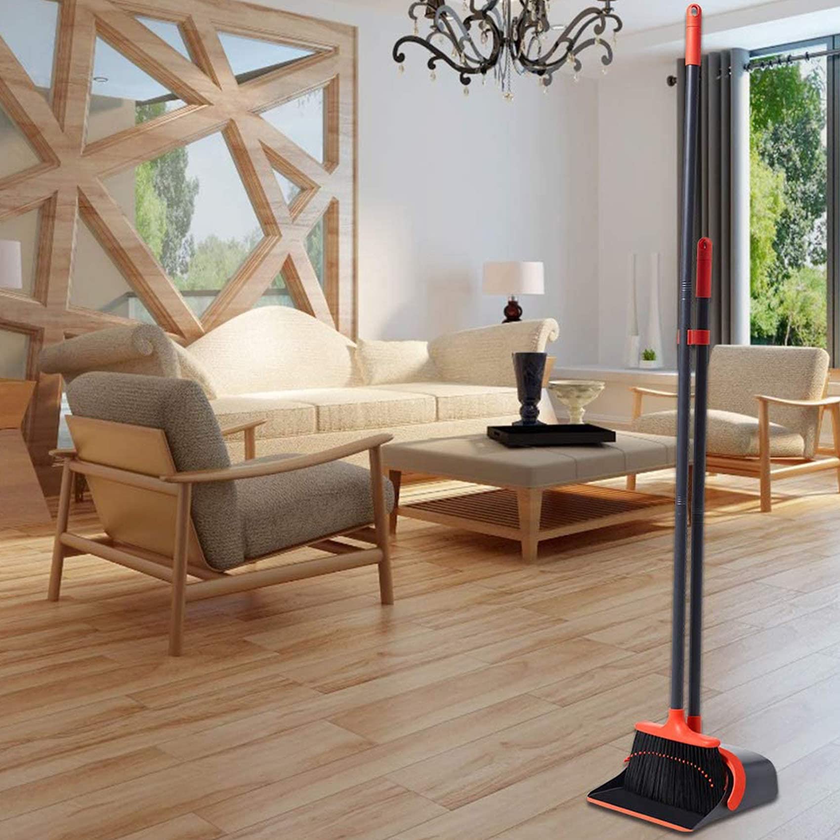 改Broom and Dustpan, Broom and Dustpan Set for Home, Long Handle Broom with Dustpan, Broom and Dustpan Combo for Office Home Kitchen Lobby Floor Use Dustpan and Broom Set