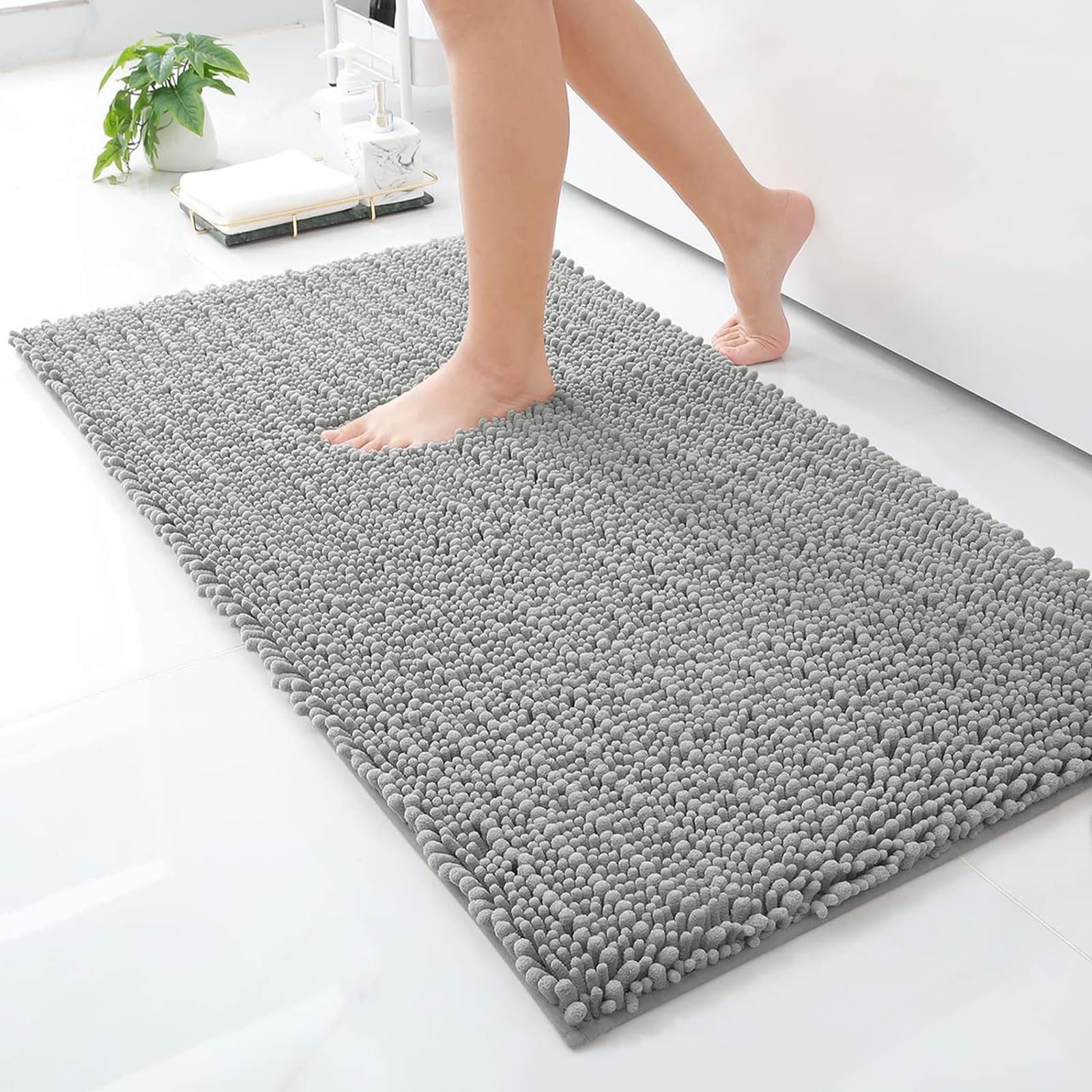 Luxury Chenille Bathroom Rug Mat, Extra Soft Thick Absorbent Shaggy Bath Rugs, Non-Slip Machine Wash Dry Plush Bath Mats for Bathroom, Shower, and Tub