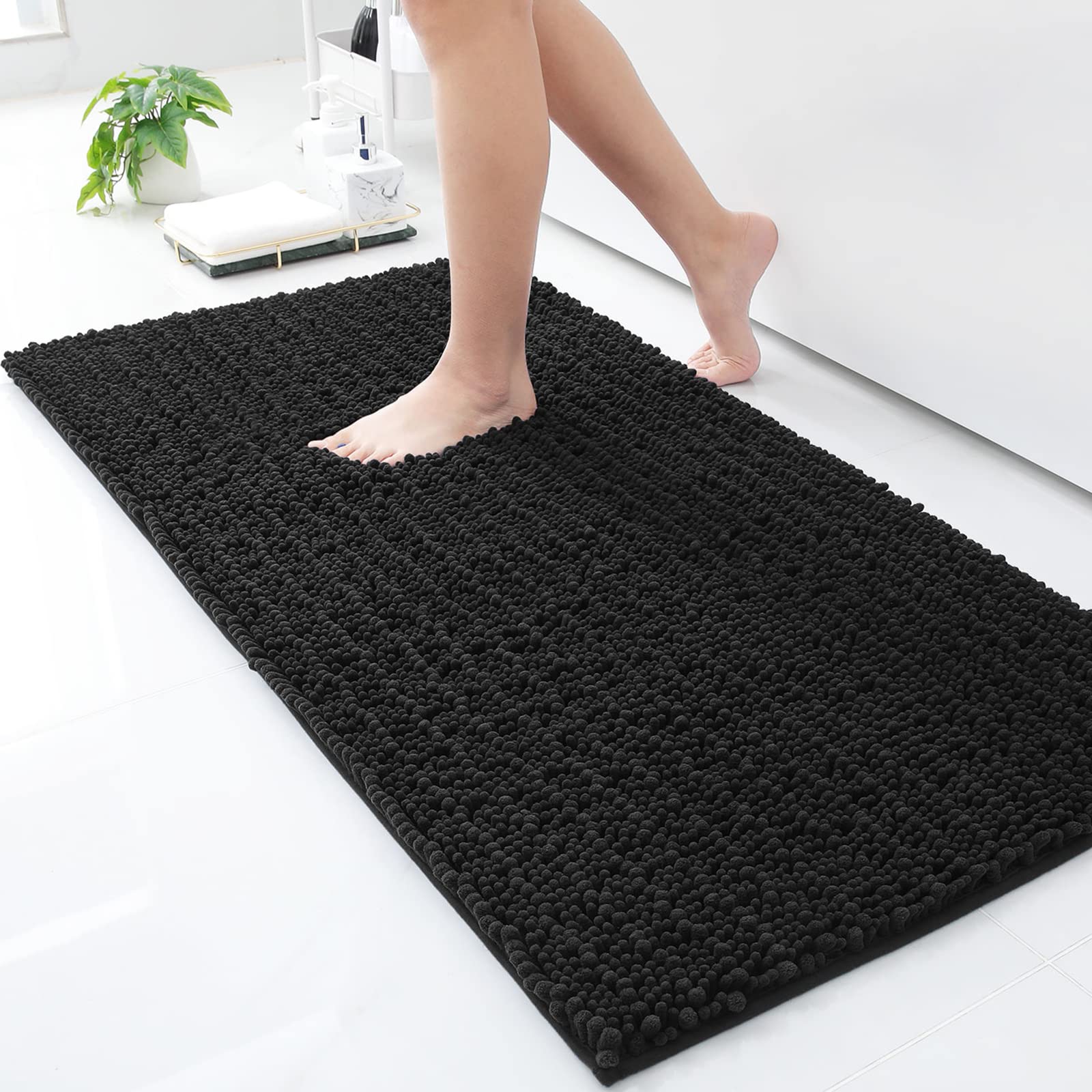 Luxury Chenille Bathroom Rug Mat, Extra Soft Thick Absorbent Shaggy Bath Rugs, Non-Slip Machine Wash Dry Plush Bath Mats for Bathroom, Shower, and Tub