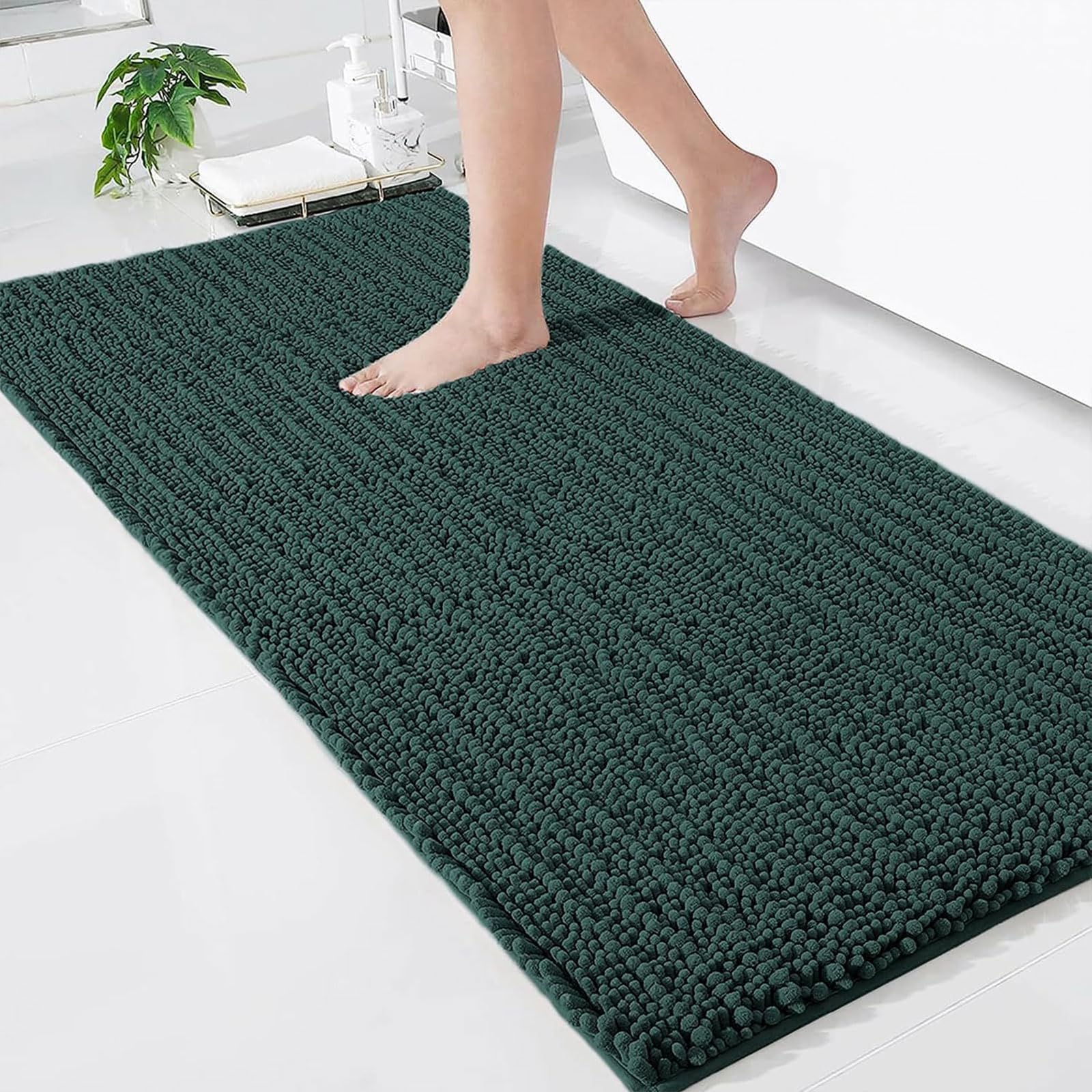 Luxury Chenille Bathroom Rug Mat, Extra Soft Thick Absorbent Shaggy Bath Rugs, Non-Slip Machine Wash Dry Plush Bath Mats for Bathroom, Shower, and Tub