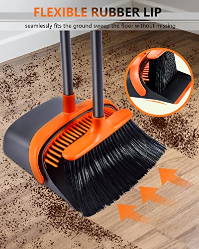 Broom and Dustpan, Broom and Dustpan Set for Home, Long Handle Broom with Dustpan, Broom and Dustpan Combo for Office Home Kitchen Lobby Floor Use Dustpan and Broom Set