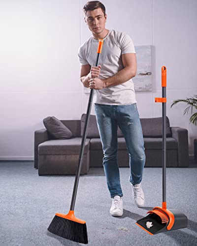 Broom and Dustpan, Broom and Dustpan Set for Home, Long Handle Broom with Dustpan, Broom and Dustpan Combo for Office Home Kitchen Lobby Floor Use Dustpan and Broom Set