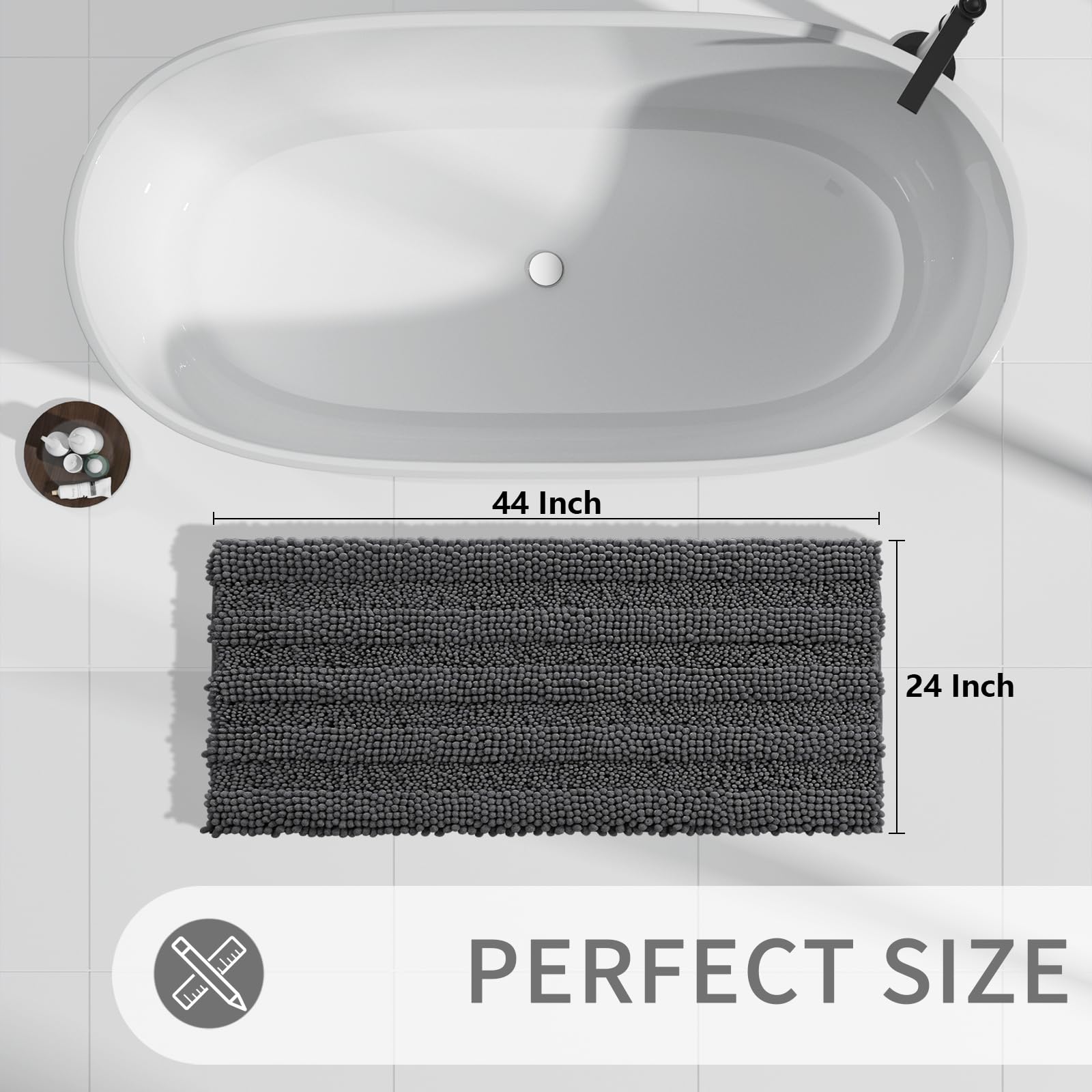 Non Slip and Super Absorbent Bath Mat,Machine Washable Quick Dry,Ultra Plush Chenille Shower Rugs for Bathroom Floor Sink Tub and Shower Outside