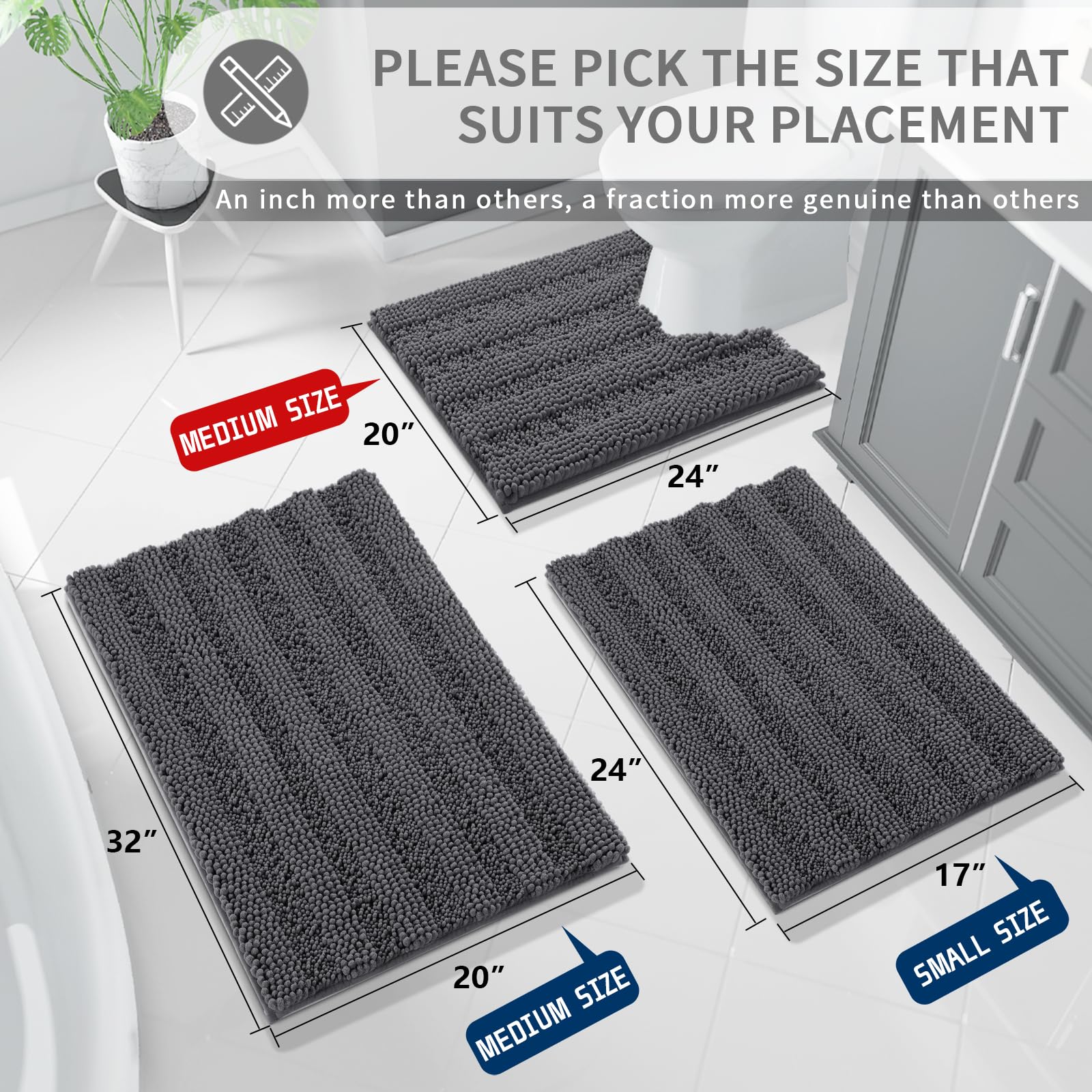 Non Slip and Super Absorbent Bath Mat,Machine Washable Quick Dry,Ultra Plush Chenille Shower Rugs for Bathroom Floor Sink Tub and Shower Outside