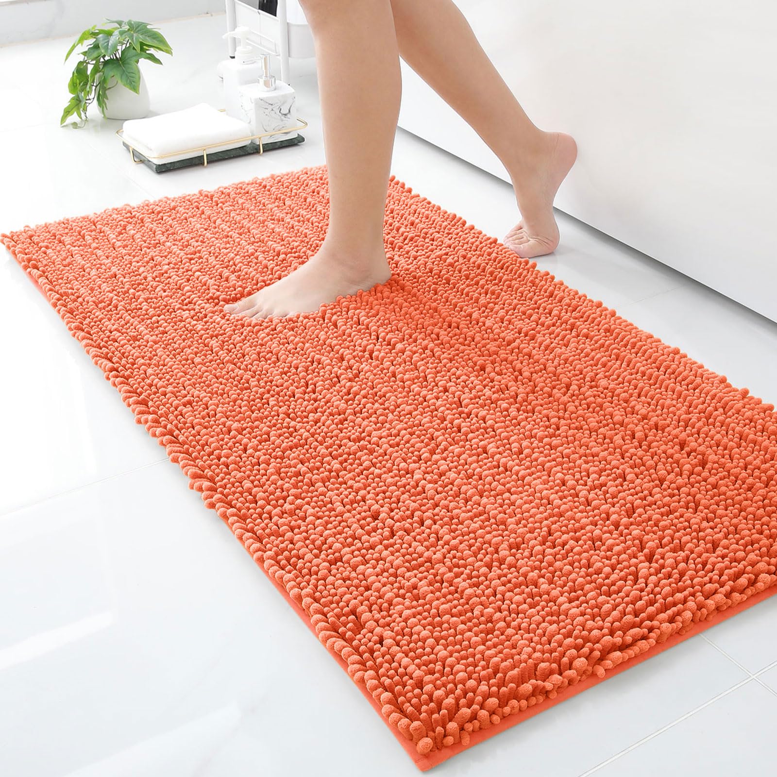 Luxury Chenille Bathroom Rug Mat, Extra Soft Thick Absorbent Shaggy Bath Rugs, Non-Slip Machine Wash Dry Plush Bath Mats for Bathroom, Shower, and Tub