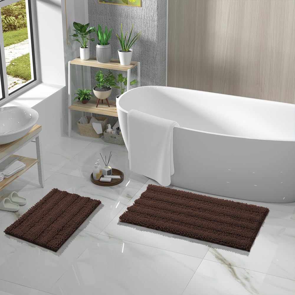 Non Slip and Super Absorbent Bath Mat,Machine Washable Quick Dry,Ultra Plush Chenille Shower Rugs for Bathroom Floor Sink Tub and Shower Outside